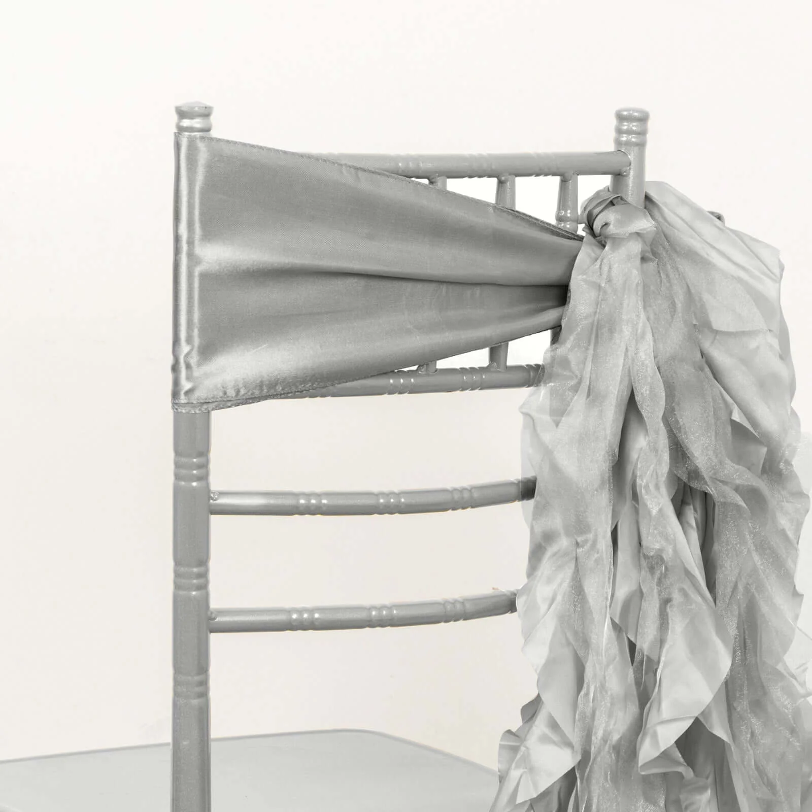 5 Pack Chiffon Satin Chair Sashes Silver Curly Willow Style - Easy to Use Flowy Chair Bows - Image 3