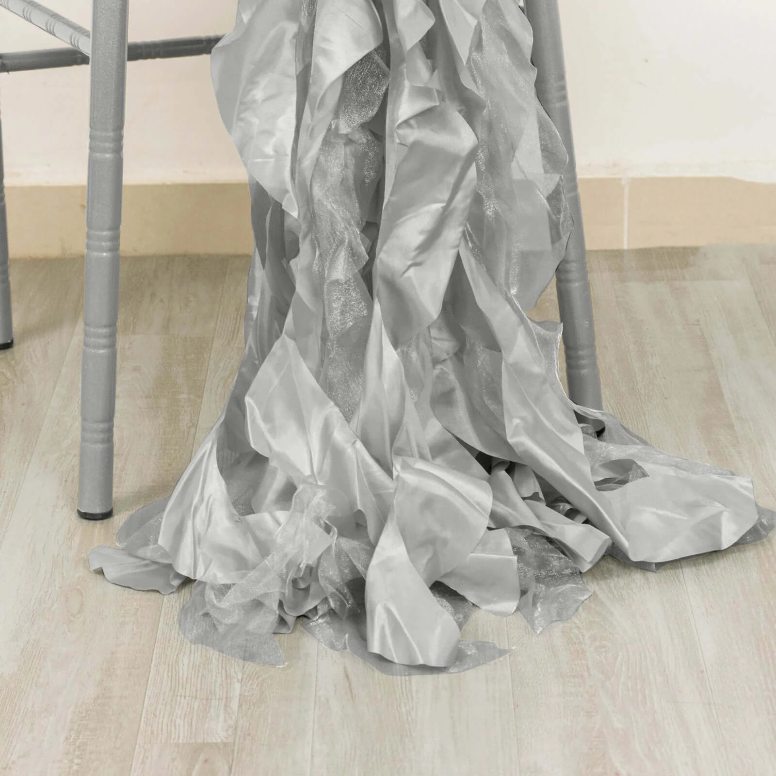 5 Pack Chiffon Satin Chair Sashes Silver Curly Willow Style - Easy to Use Flowy Chair Bows - Image 8
