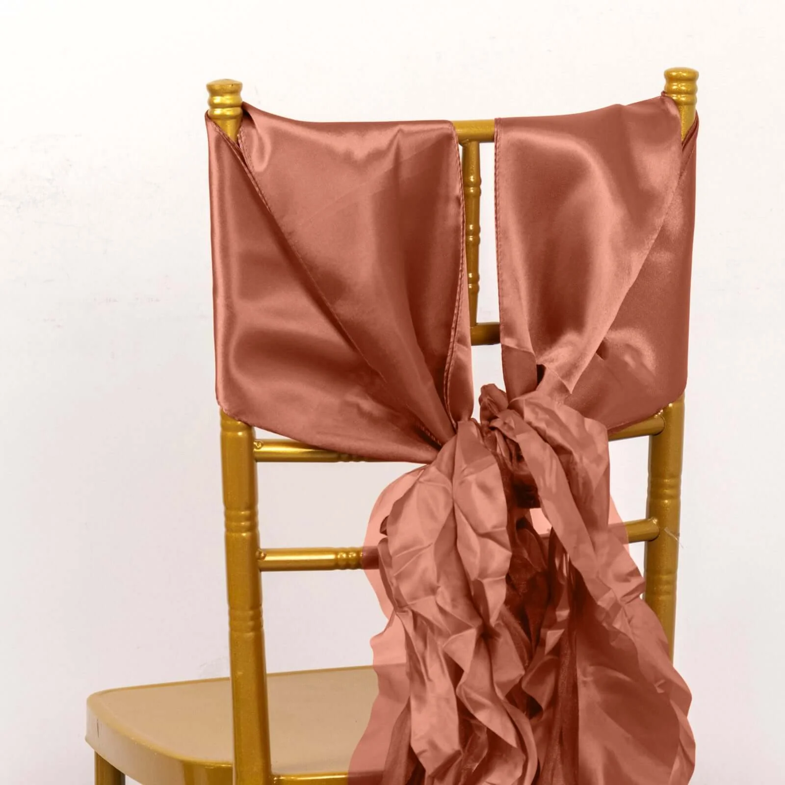 5 Pack Chiffon Satin Chair Sashes Terracotta (Rust) Curly Willow Style - Easy to Use Flowy Chair Bows - Image 14