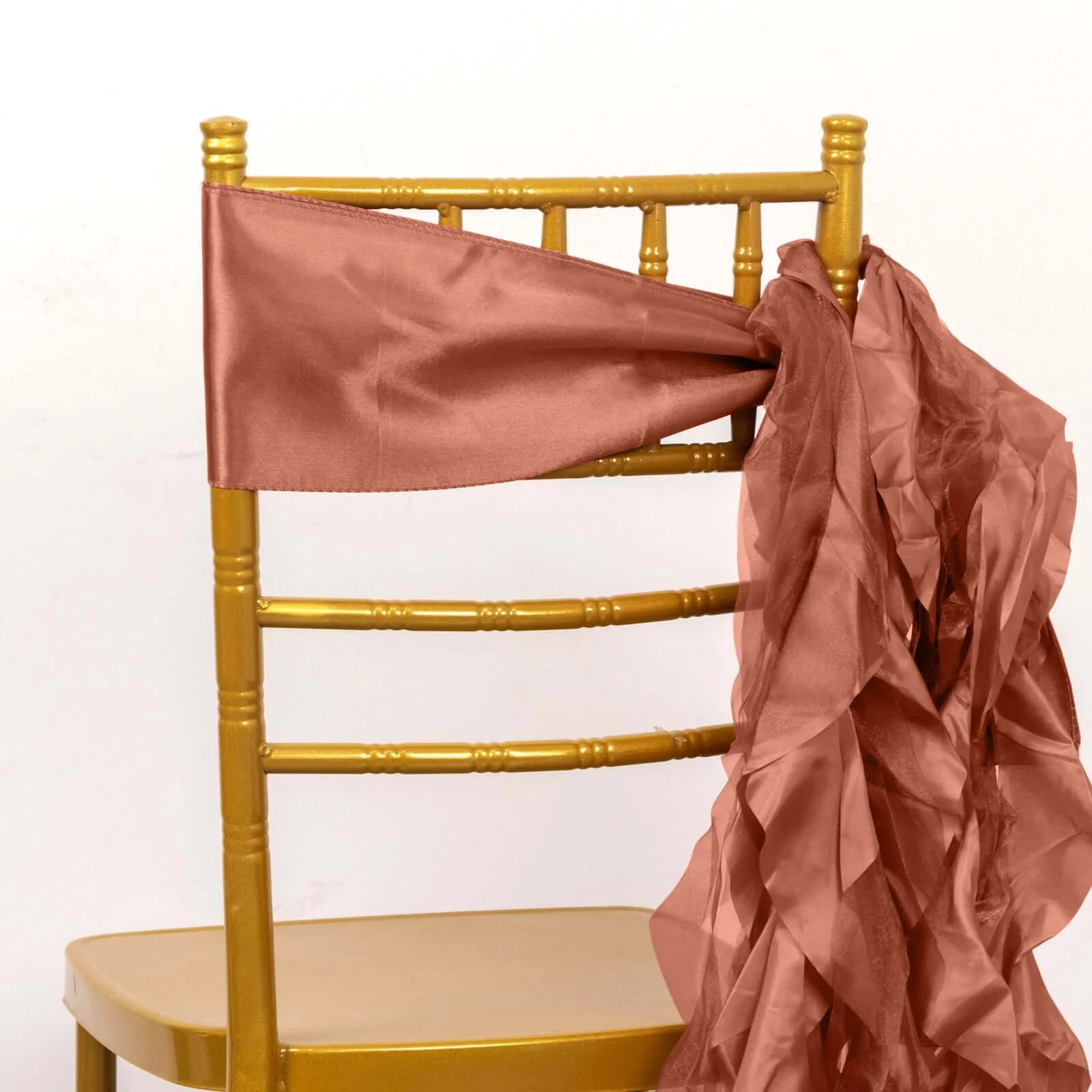 5 Pack Chiffon Satin Chair Sashes Terracotta (Rust) Curly Willow Style - Easy to Use Flowy Chair Bows - Image 15
