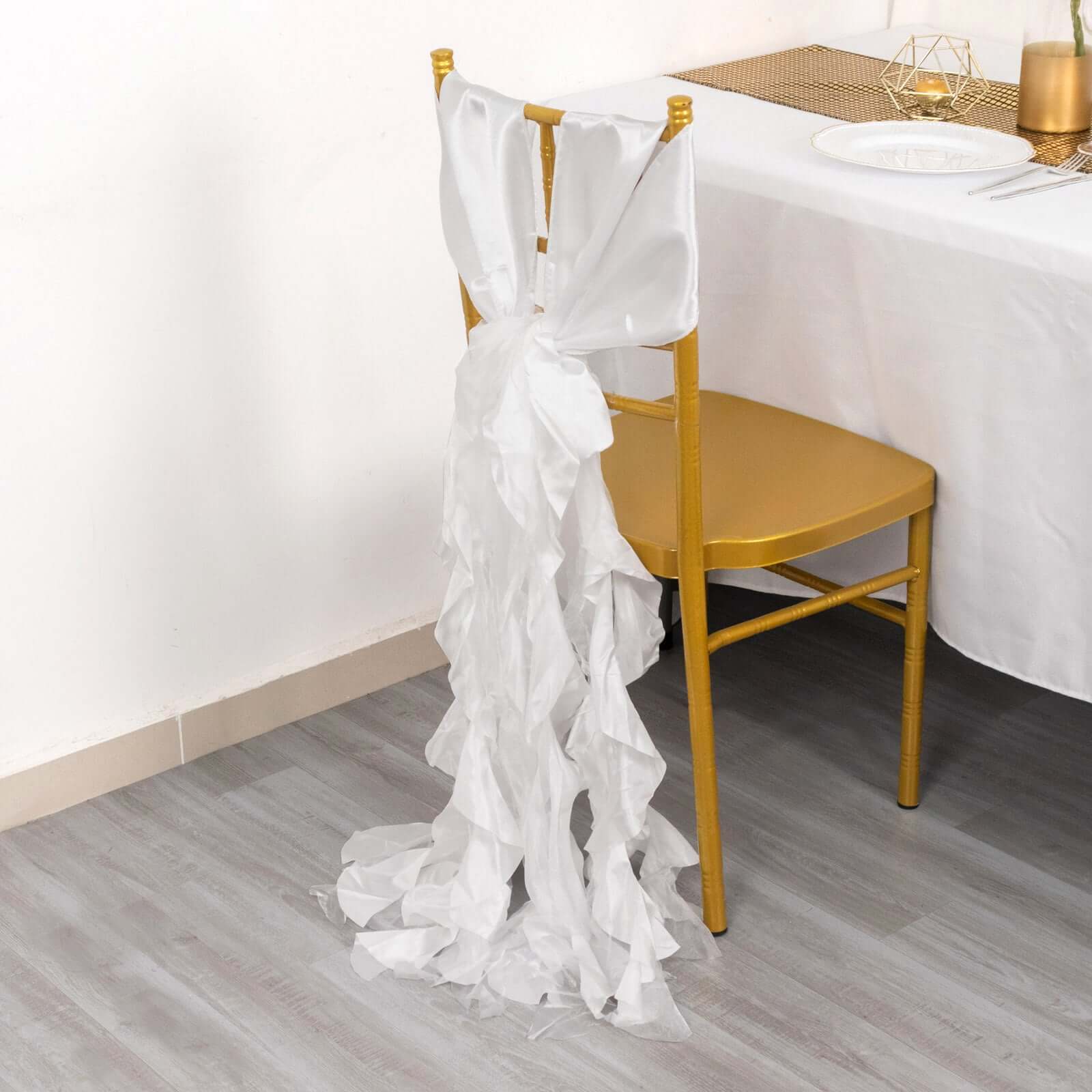 5 Pack Chiffon Satin Chair Sashes White Curly Willow Style - Easy to Use Flowy Chair Bows for Soft & Romantic Event Decor - Image 2