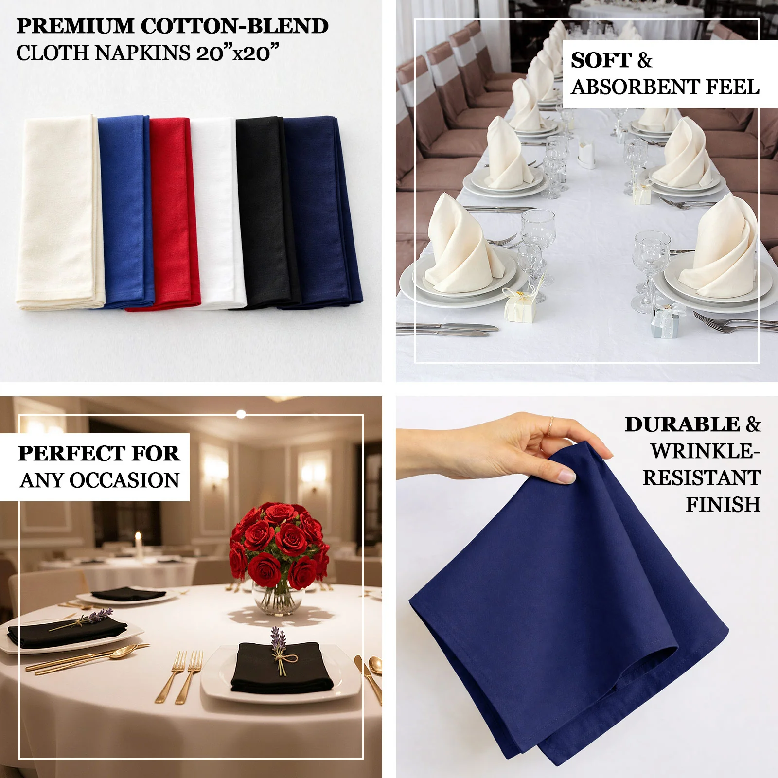 5 Pack Cotton Blend Napkins 20"x20" Red - Durable & Wrinkle Resistant Cloth Napkins - Image 4