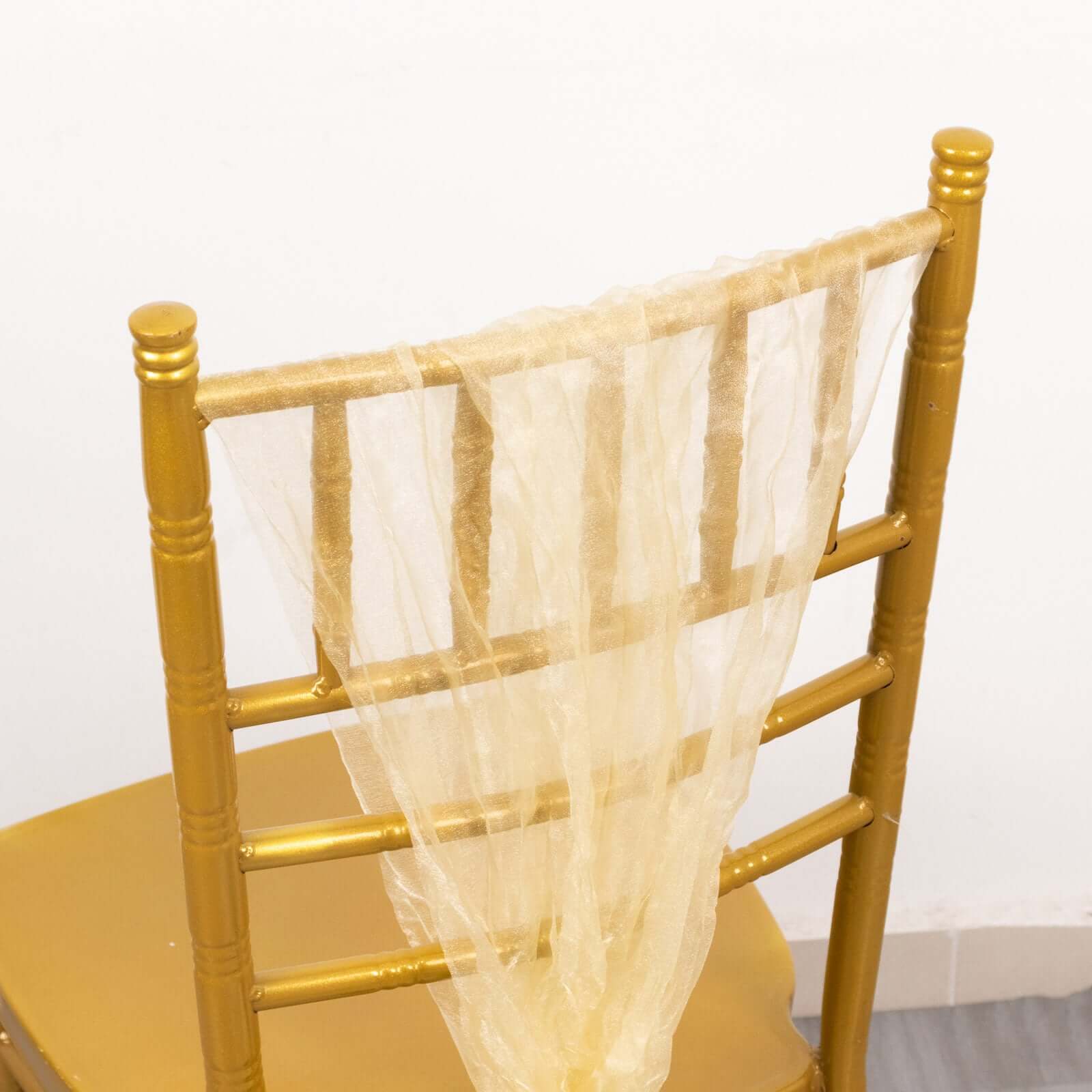 5 Pack Crinkled Organza Chair Sashes Champagne - Sheer Shimmer Layered Chiffon Design - Image 6