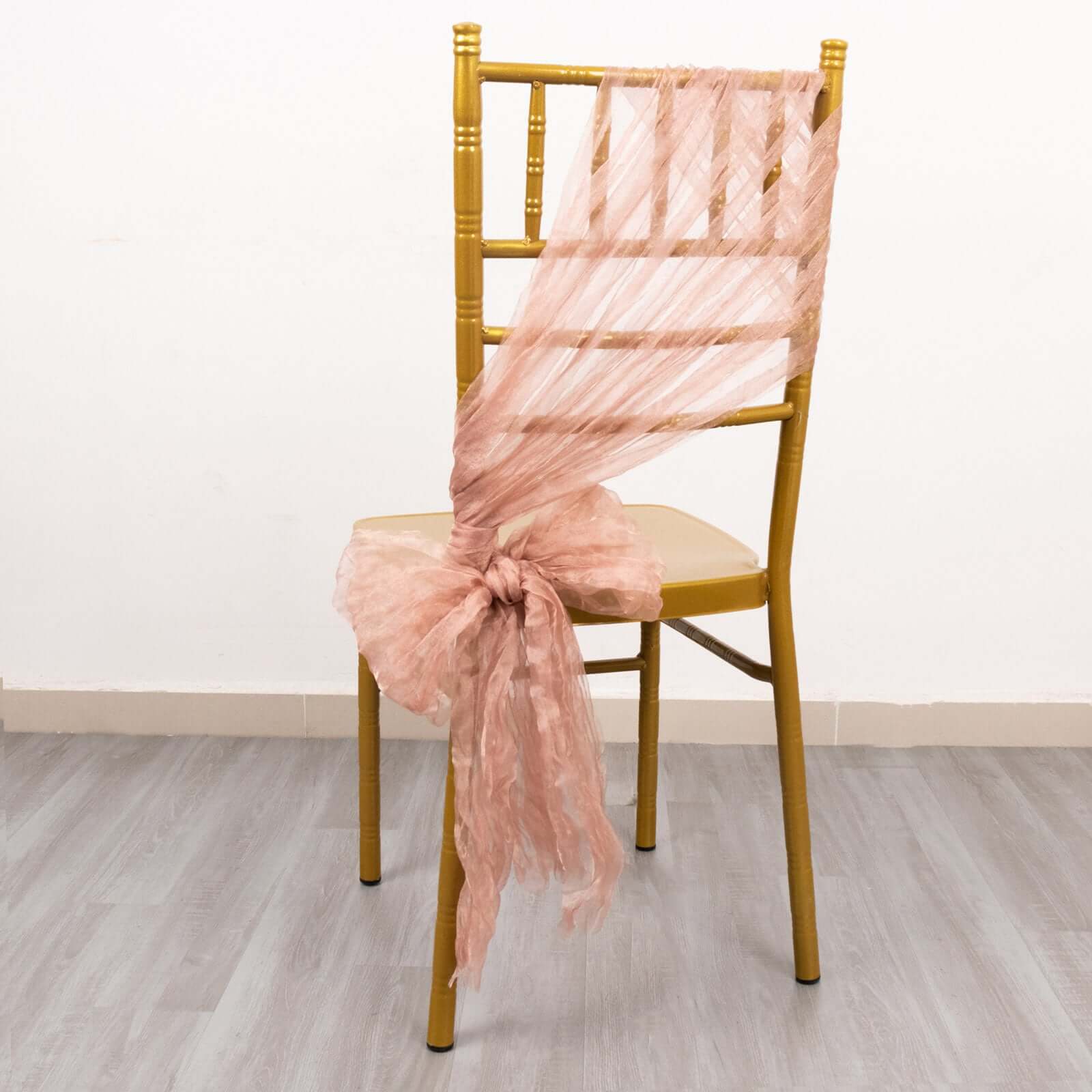 5 Pack Crinkled Organza Chair Sashes Dusty Rose - Sheer Shimmer Layered Chiffon Design - Image 8