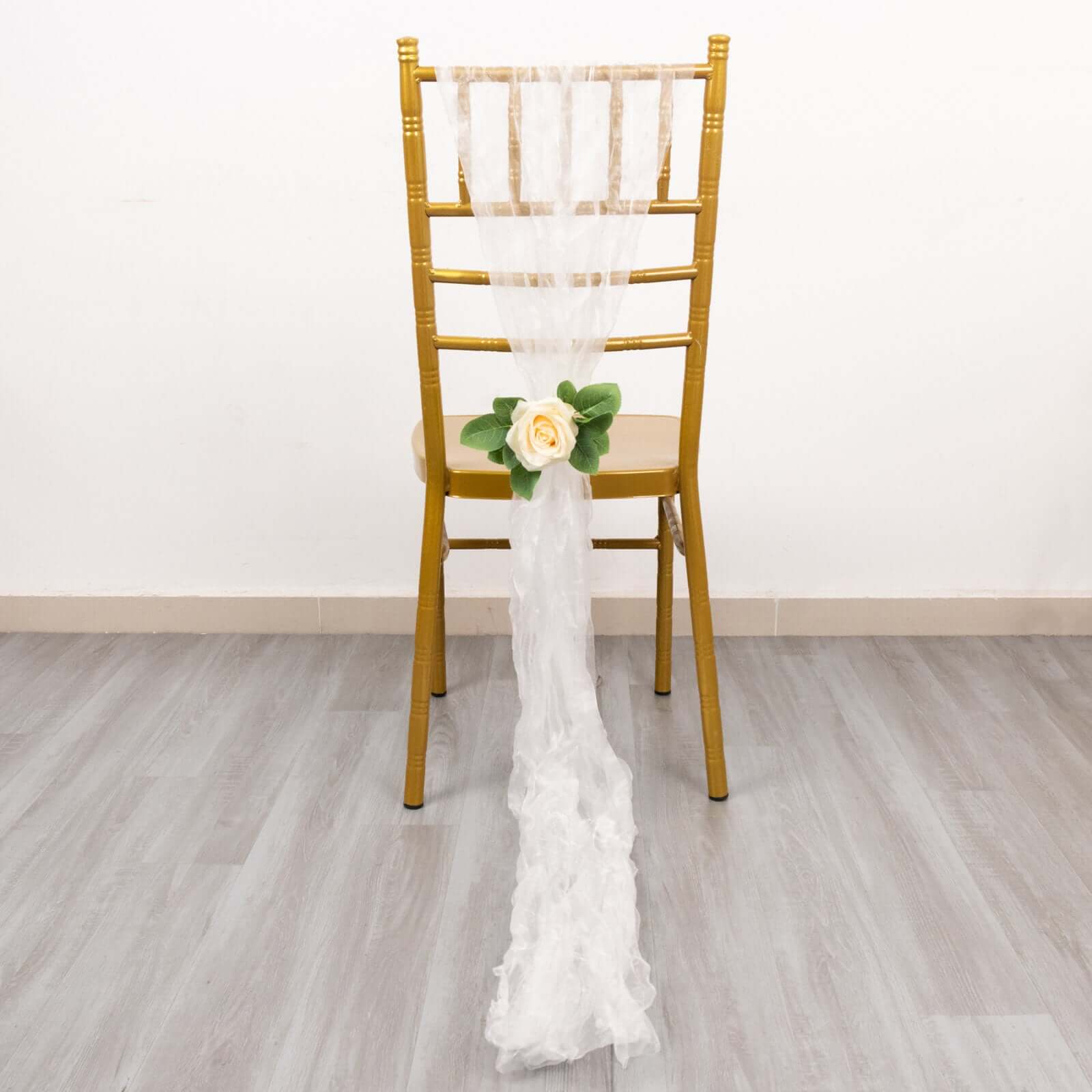 5 Pack Crinkled Organza Chair Sashes White - Sheer Shimmer Layered Chiffon Design for Events - Image 2