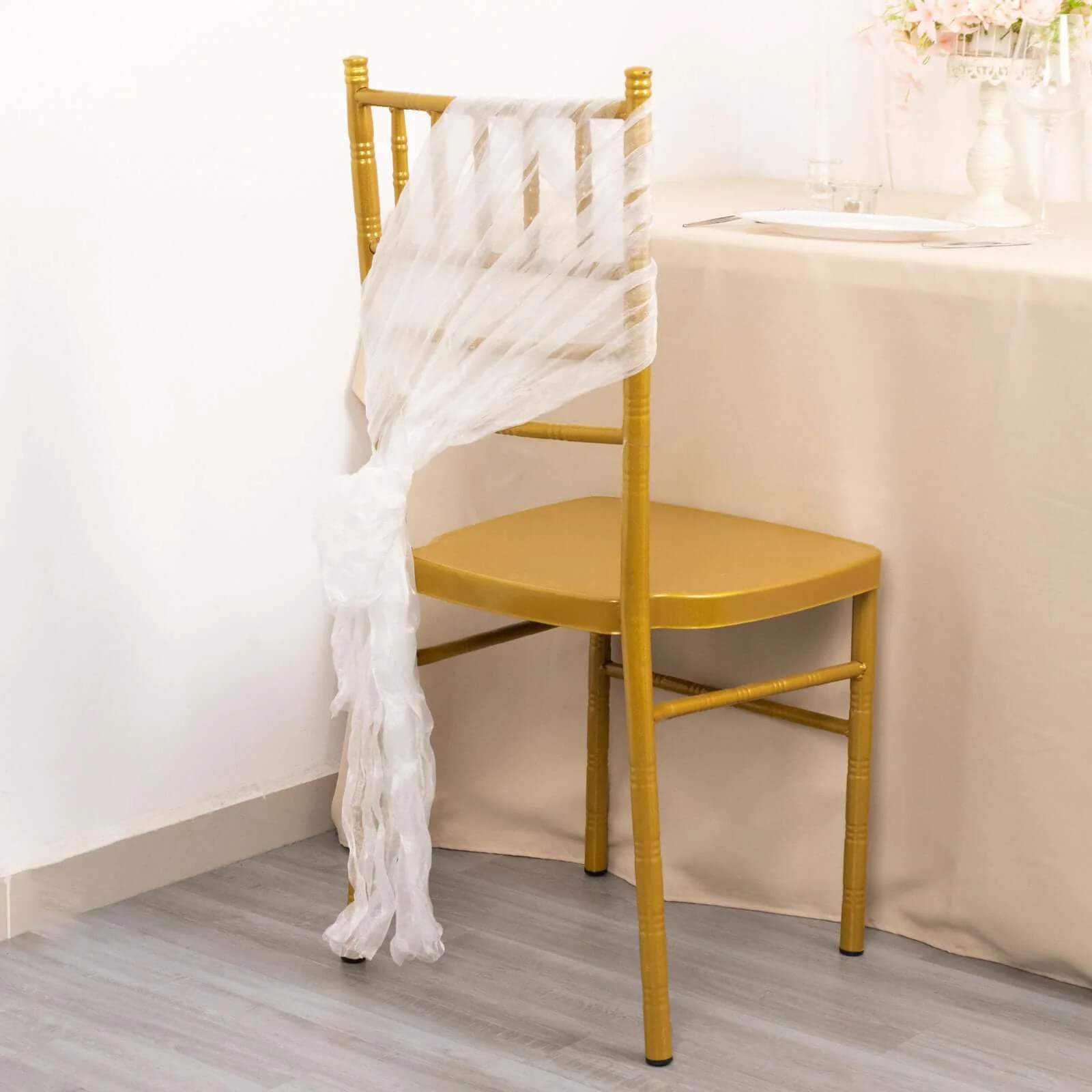 5 Pack Crinkled Organza Chair Sashes White - Sheer Shimmer Layered Chiffon Design for Events - Image 3