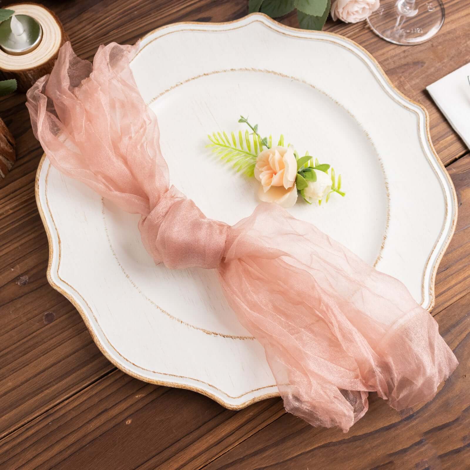5 Pack Crinkled Organza Napkins 21"x21" Dusty Rose - Sheer & Lightweight Cloth Napkins - Image 5