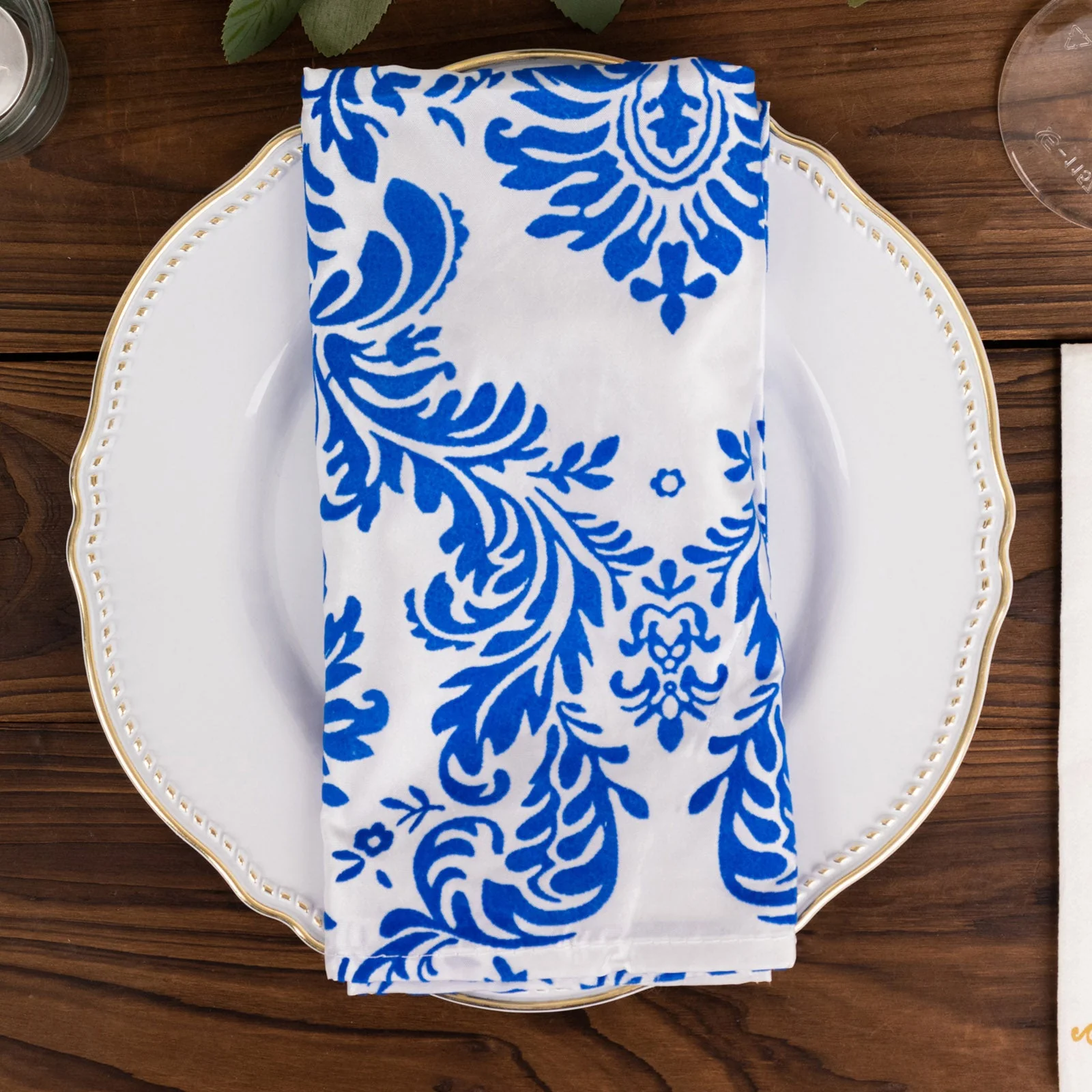 5 Pack Damask Flocking Taffeta Napkins - Royal Blue White Decorative Cloth Napkins - 20"x20" for Weddings and Events - Image 6
