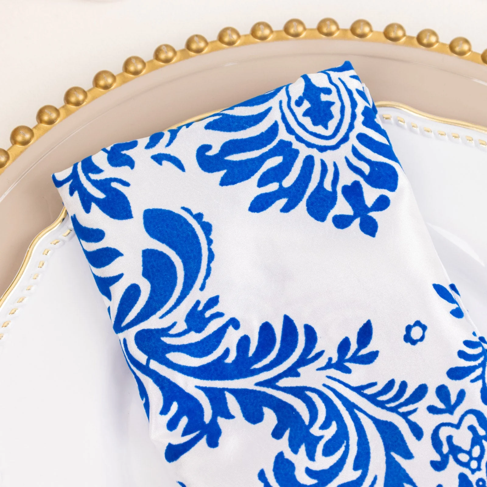 5 Pack Damask Flocking Taffeta Napkins - Royal Blue White Decorative Cloth Napkins - 20"x20" for Weddings and Events - Image 8
