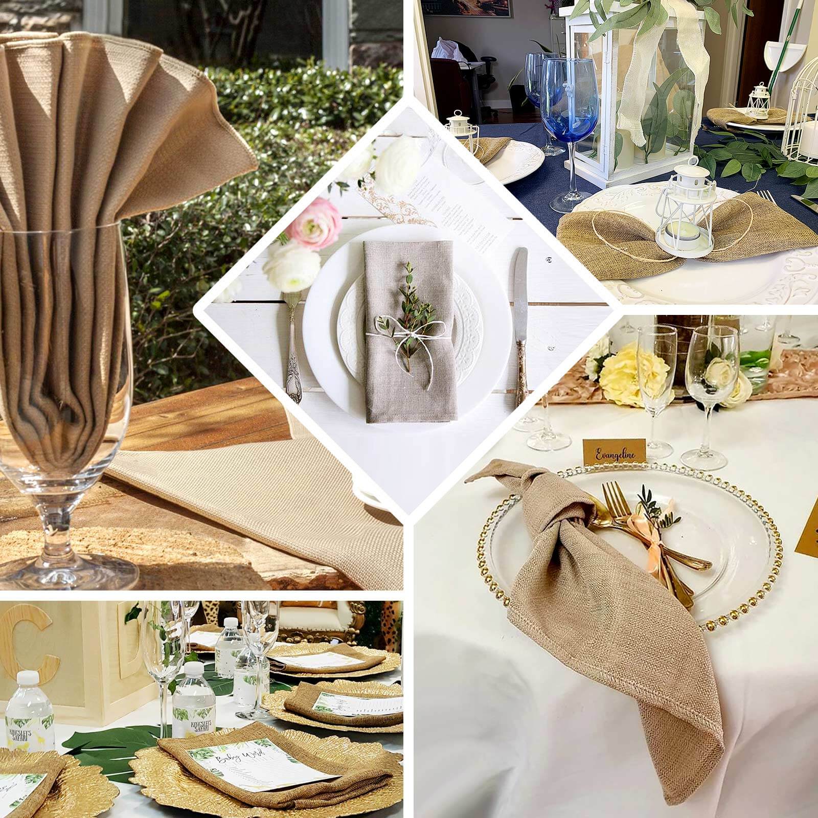5 Pack Faux Jute Napkins 19"x19" Dusty Rose - Rustic Chic Faux Burlap Dinner Napkins - Image 4