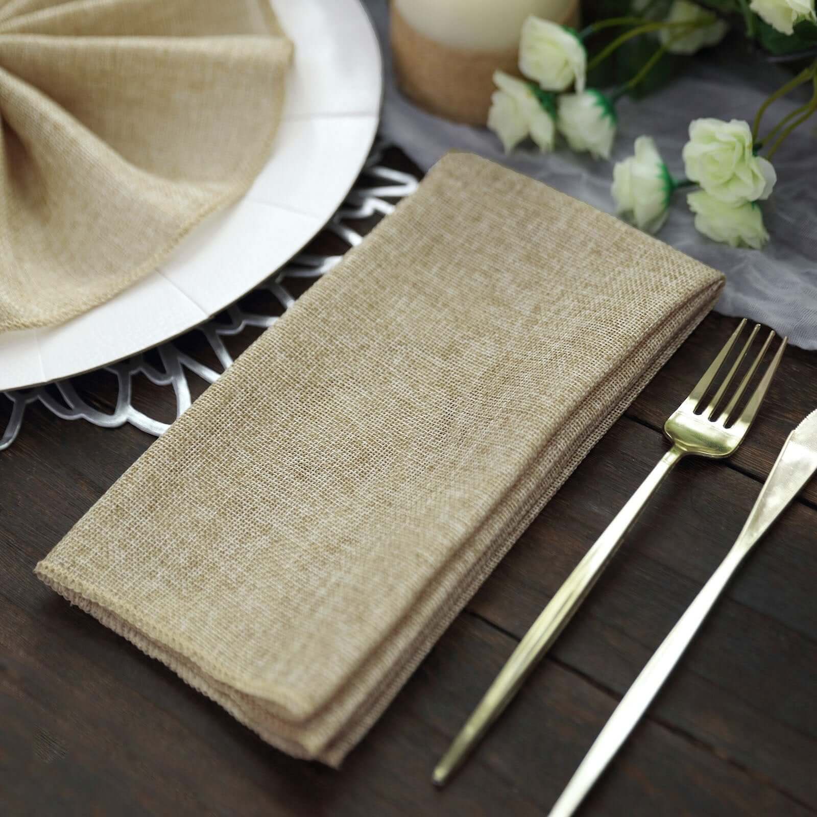 5 Pack Faux Jute Napkins 19"x19" Natural - Rustic Chic Faux Burlap Dinner Napkins - Image 2