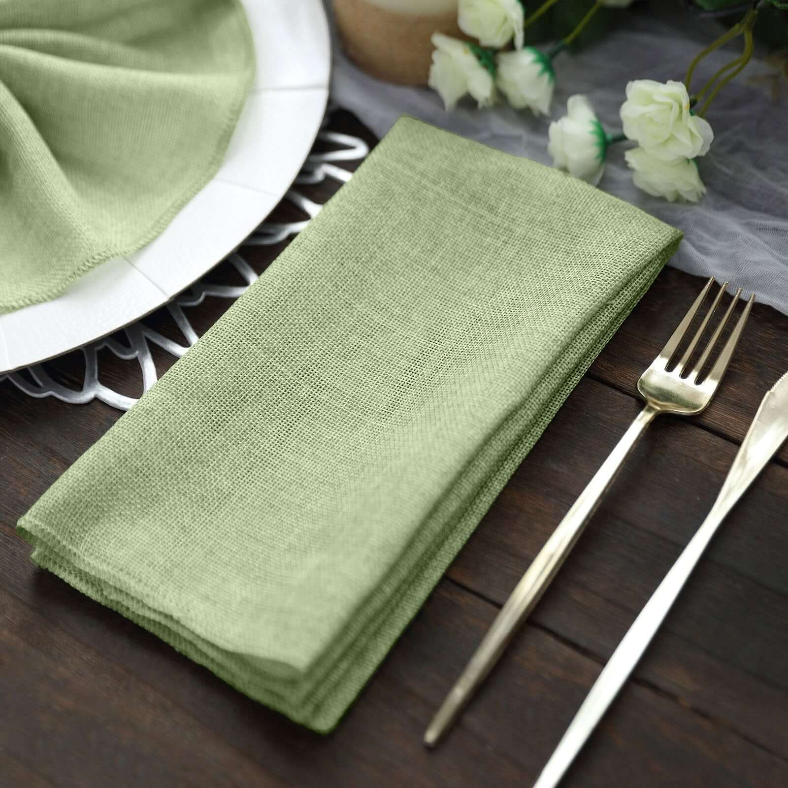 5 Pack Faux Jute Napkins 19"x19" Sage Green - Rustic Chic Faux Burlap Dinner Napkins - Image 2