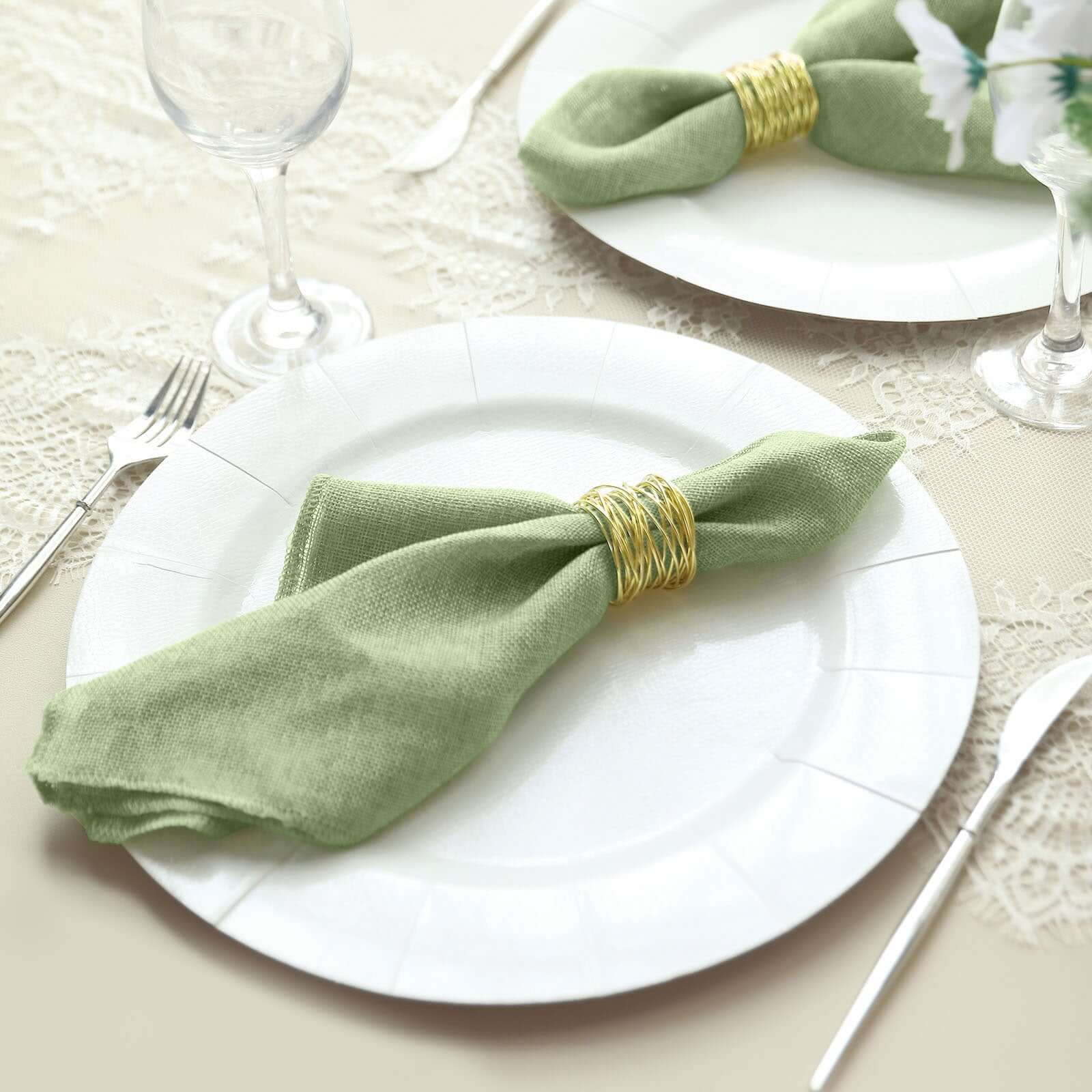 5 Pack Faux Jute Napkins 19"x19" Sage Green - Rustic Chic Faux Burlap Dinner Napkins - Image 7