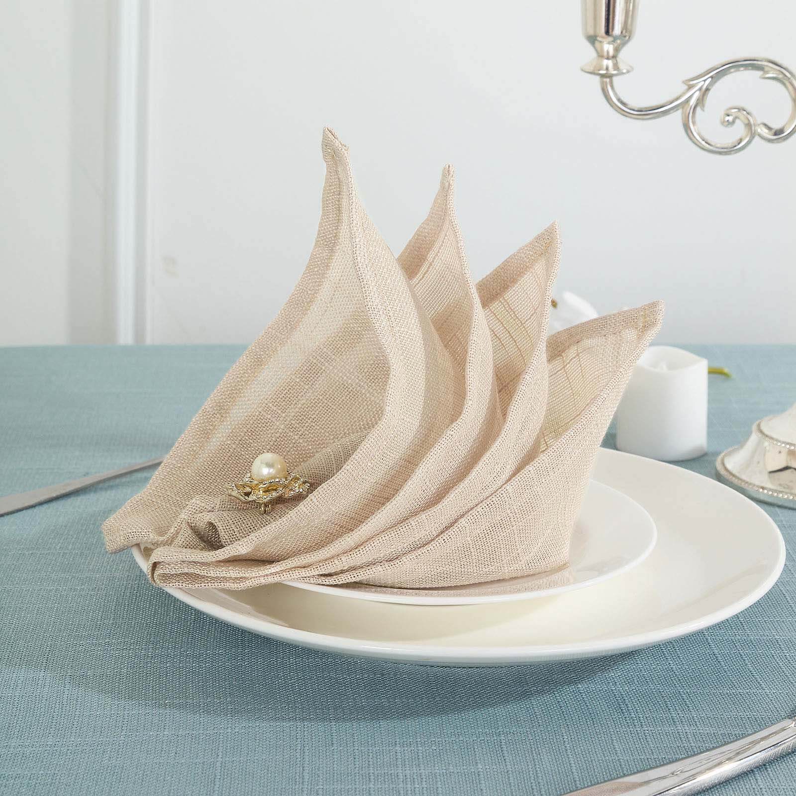 5 Pack Faux Linen Napkins 20"x20" Beige - Slubby Textured & Wrinkle Resistant Dinner Napkins - Image 2