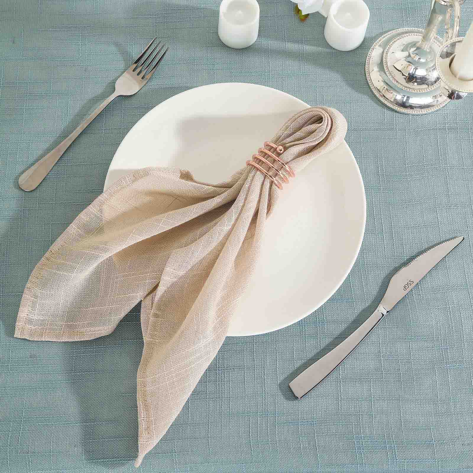 5 Pack Faux Linen Napkins 20"x20" Beige - Slubby Textured & Wrinkle Resistant Dinner Napkins - Image 5