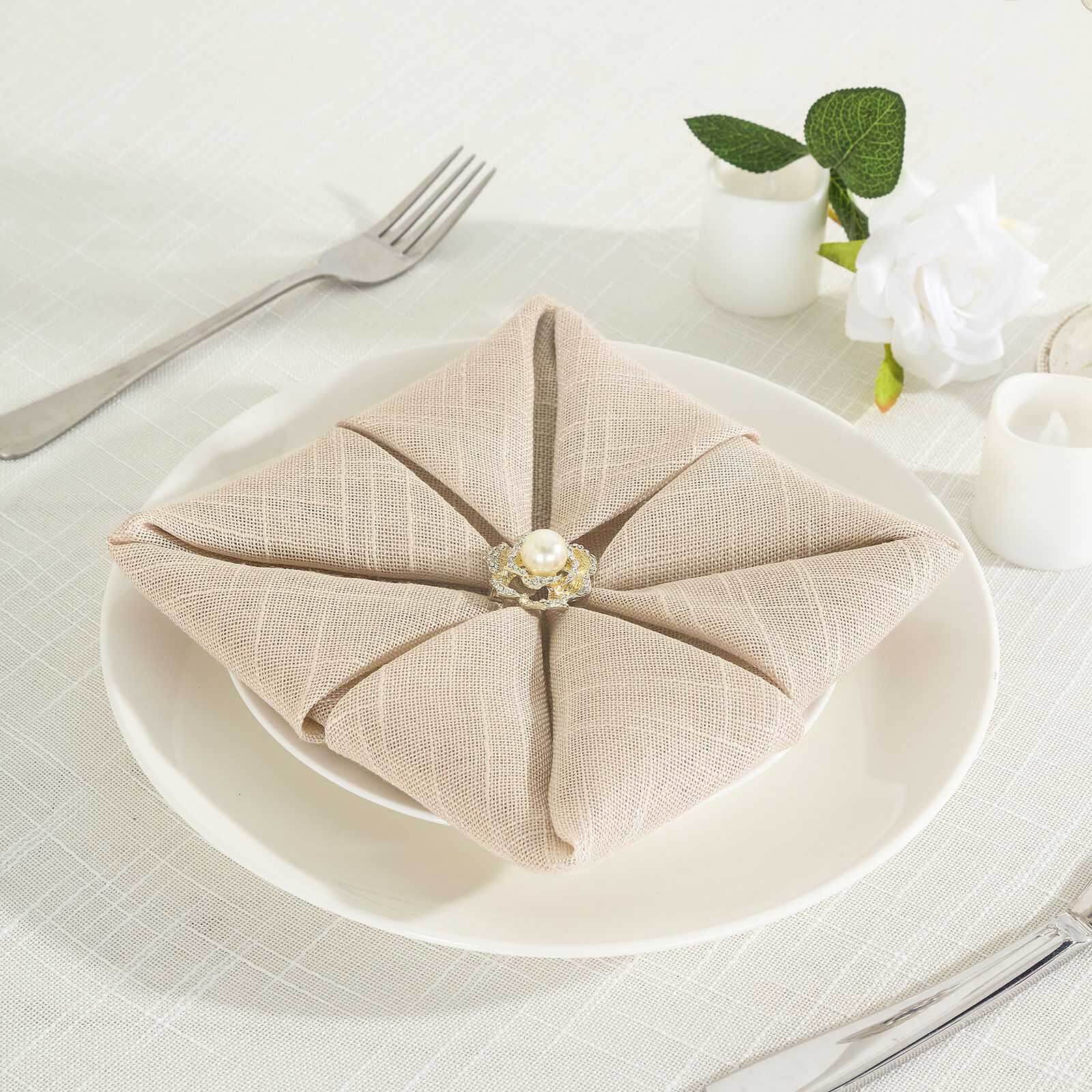 5 Pack Faux Linen Napkins 20"x20" Beige - Slubby Textured & Wrinkle Resistant Dinner Napkins - Image 6