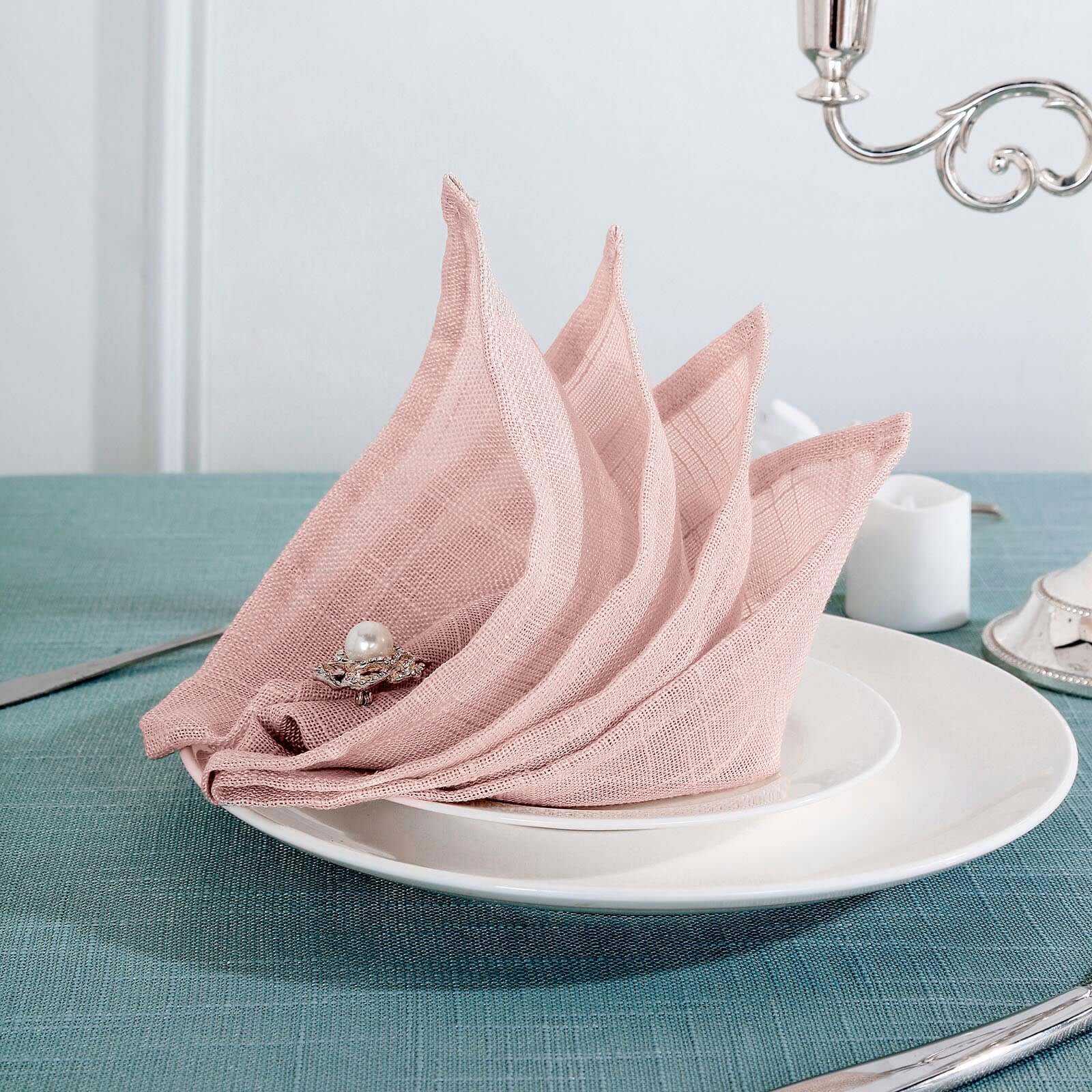 5 Pack Faux Linen Napkins 20"x20" Blush - Slubby Textured & Wrinkle Resistant Dinner Napkins - Image 2