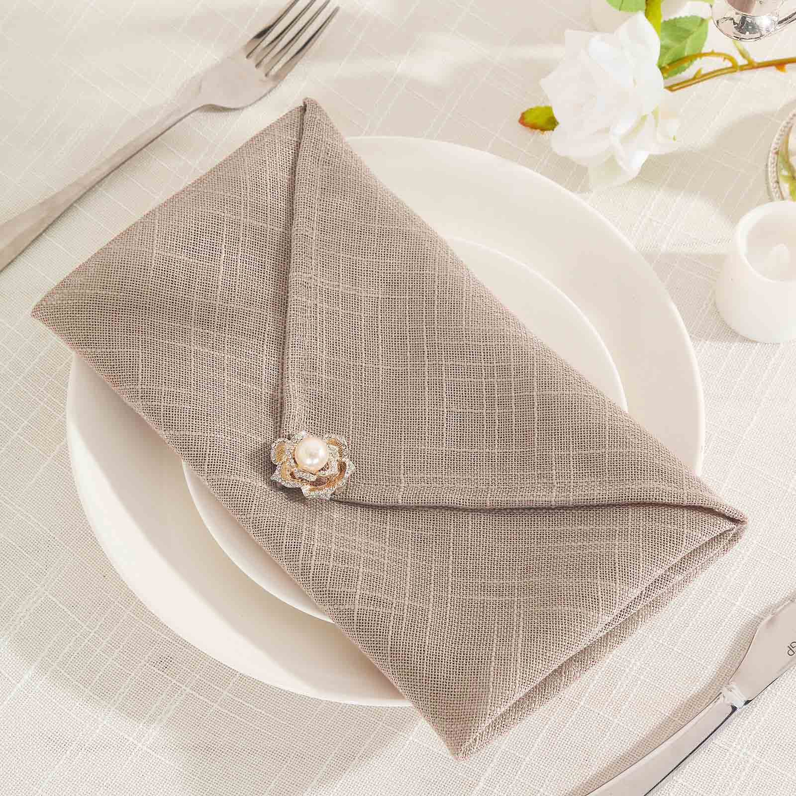 5 Pack Faux Linen Napkins 20"x20" Taupe - Slubby Textured & Wrinkle Resistant Dinner Napkins - Image 6