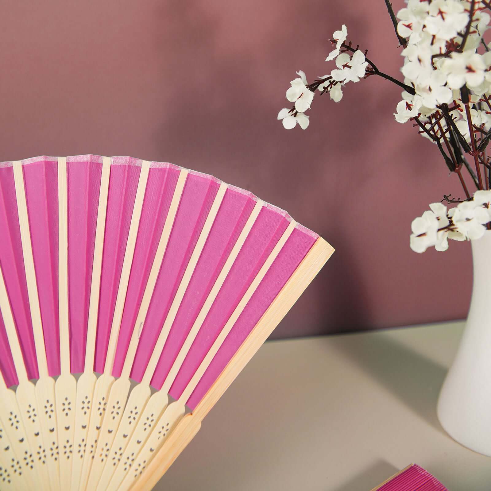 5 Pack Fuchsia Asian Silk Folding Fans Party Favors, Oriental Folding Fan Favors - Image 10