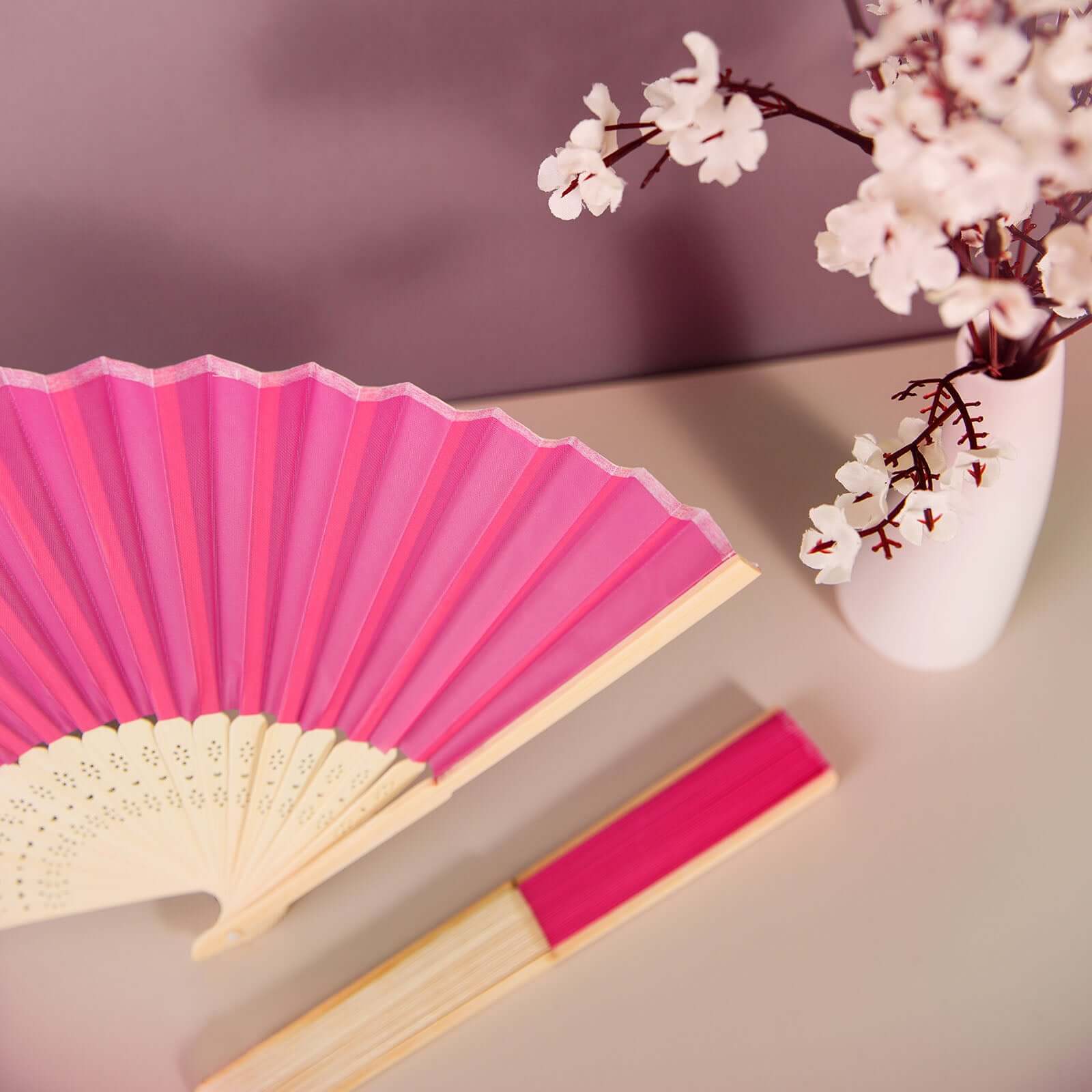 5 Pack Fuchsia Asian Silk Folding Fans Party Favors, Oriental Folding Fan Favors - Image 11