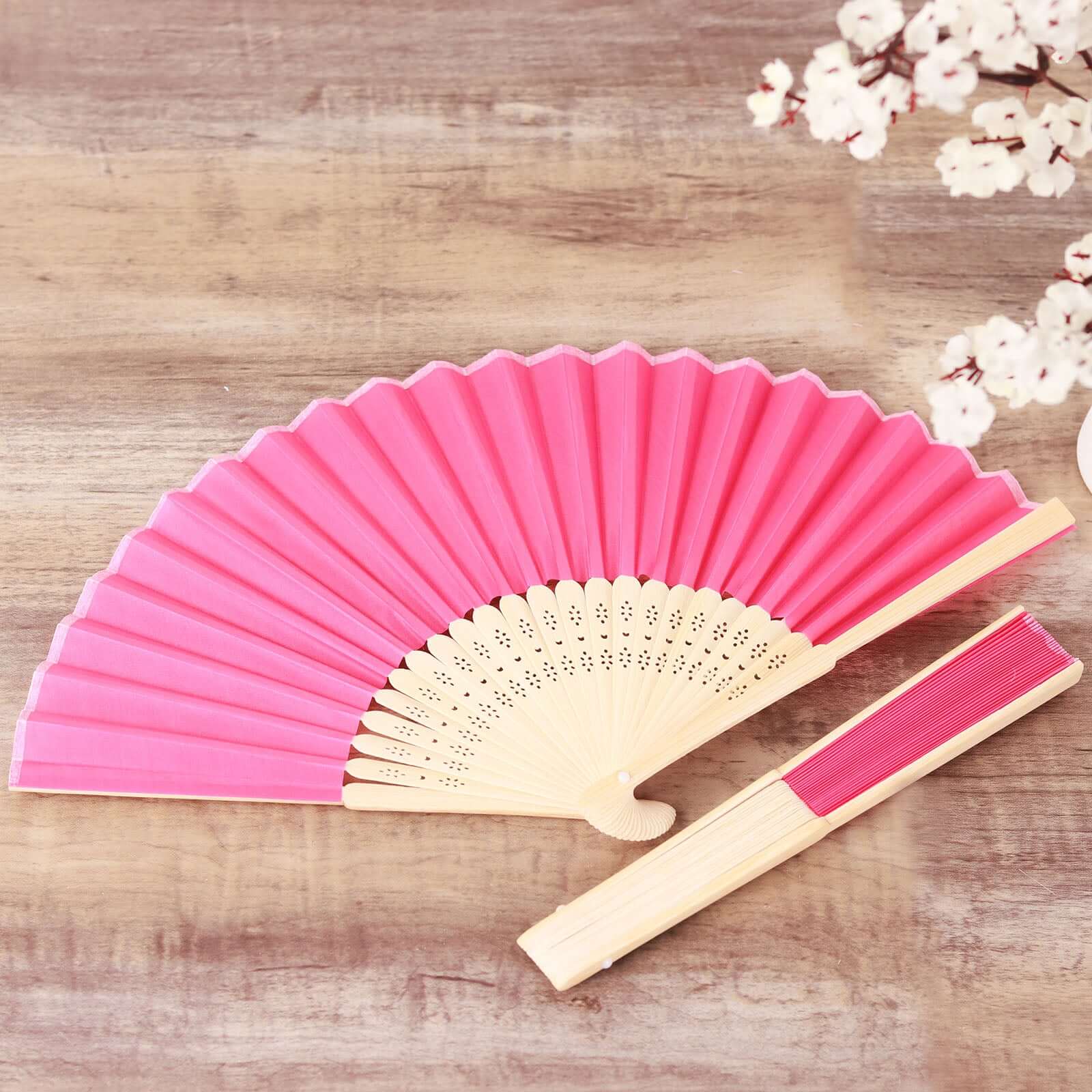 5 Pack Fuchsia Asian Silk Folding Fans Party Favors, Oriental Folding Fan Favors - Image 8
