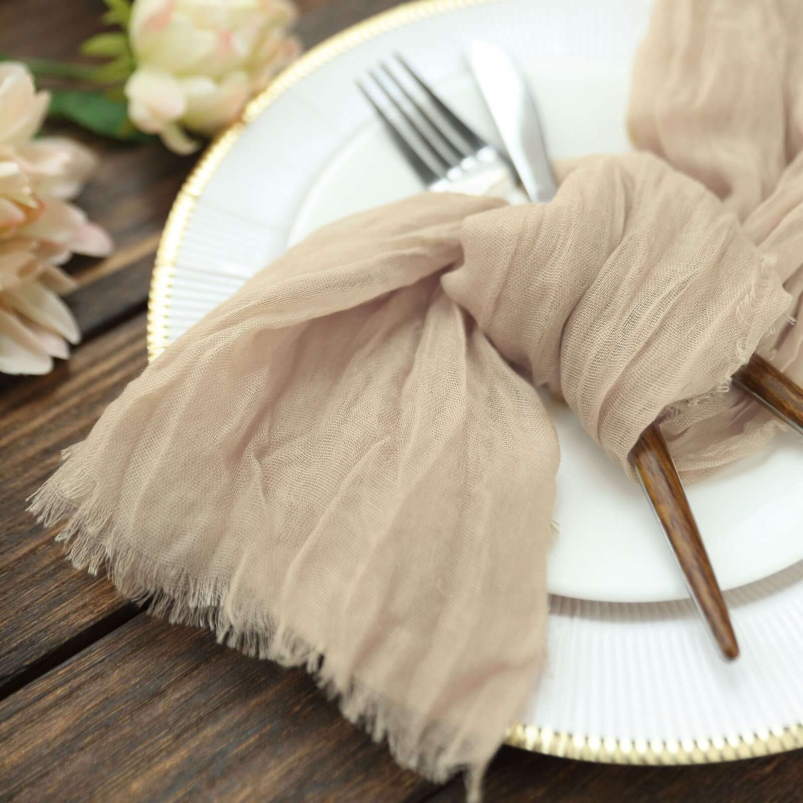 5 Pack Gauze Cheesecloth Napkins 24"x19" Beige - Reusable Boho Dinner Napkins - Image 5