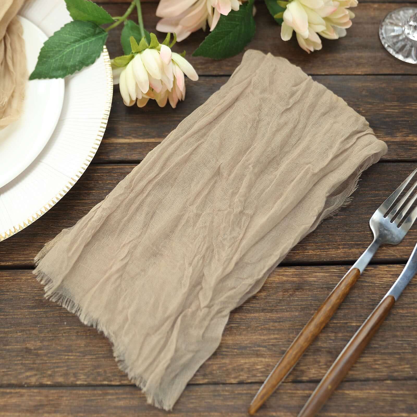 5 Pack Gauze Cheesecloth Napkins 24"x19" Beige - Reusable Boho Dinner Napkins - Image 7