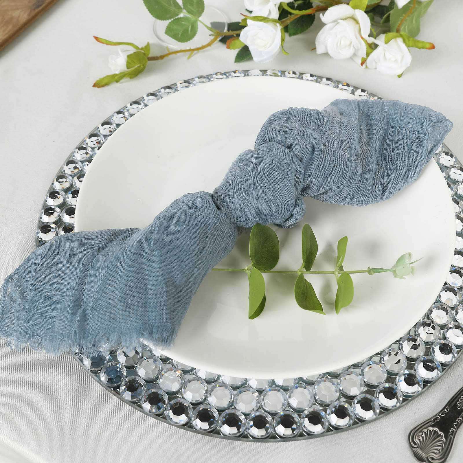 5 Pack Gauze Cheesecloth Napkins 24"x19" Dusty Blue - Reusable Boho Dinner Napkins - Image 2