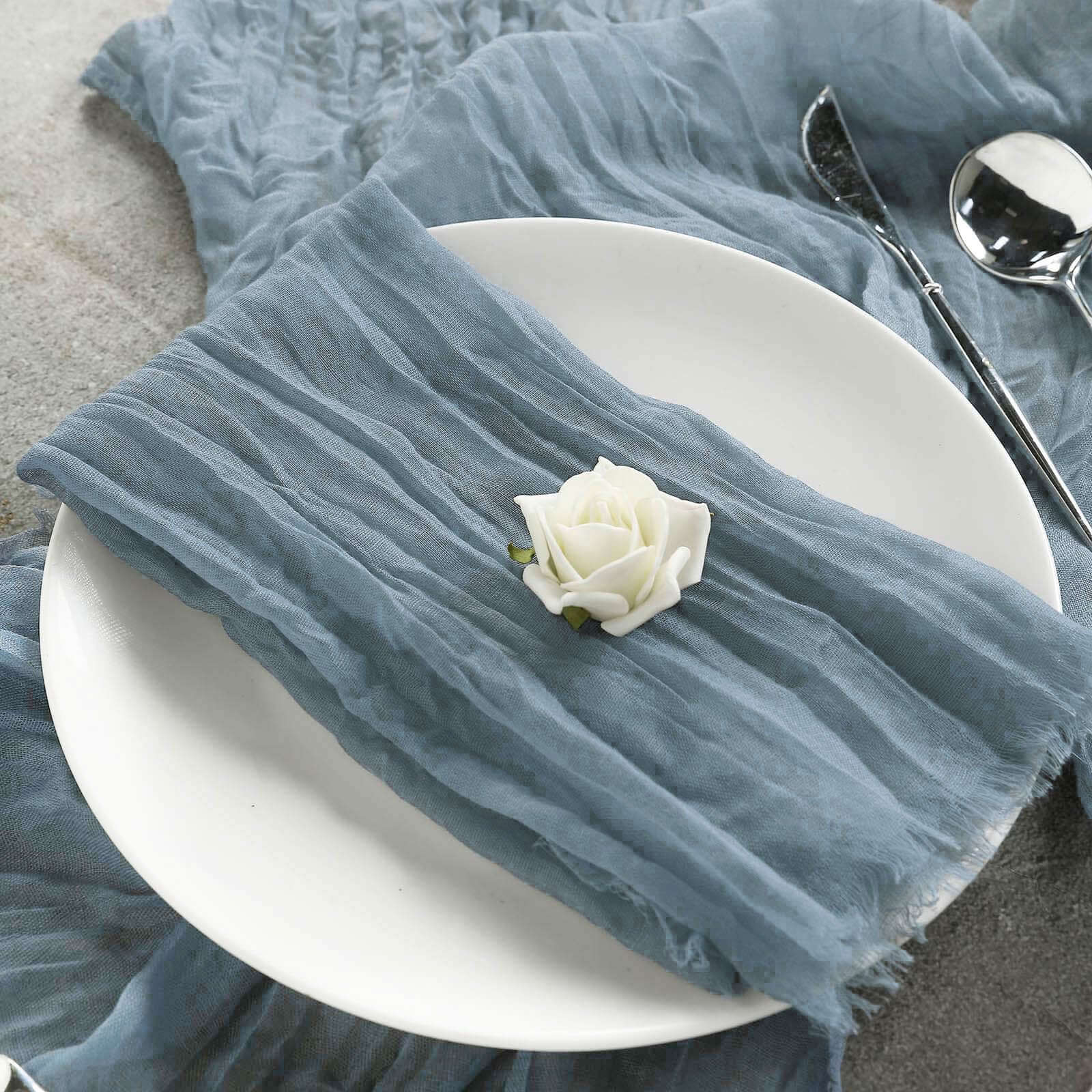 5 Pack Gauze Cheesecloth Napkins 24"x19" Dusty Blue - Reusable Boho Dinner Napkins - Image 5