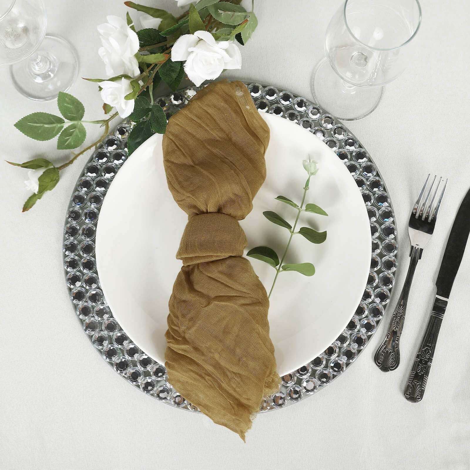 5 Pack Gauze Cheesecloth Napkins 24"x19" Gold - Reusable Cloth Napkins for Rustic Farmhouse Table Settings - Image 6