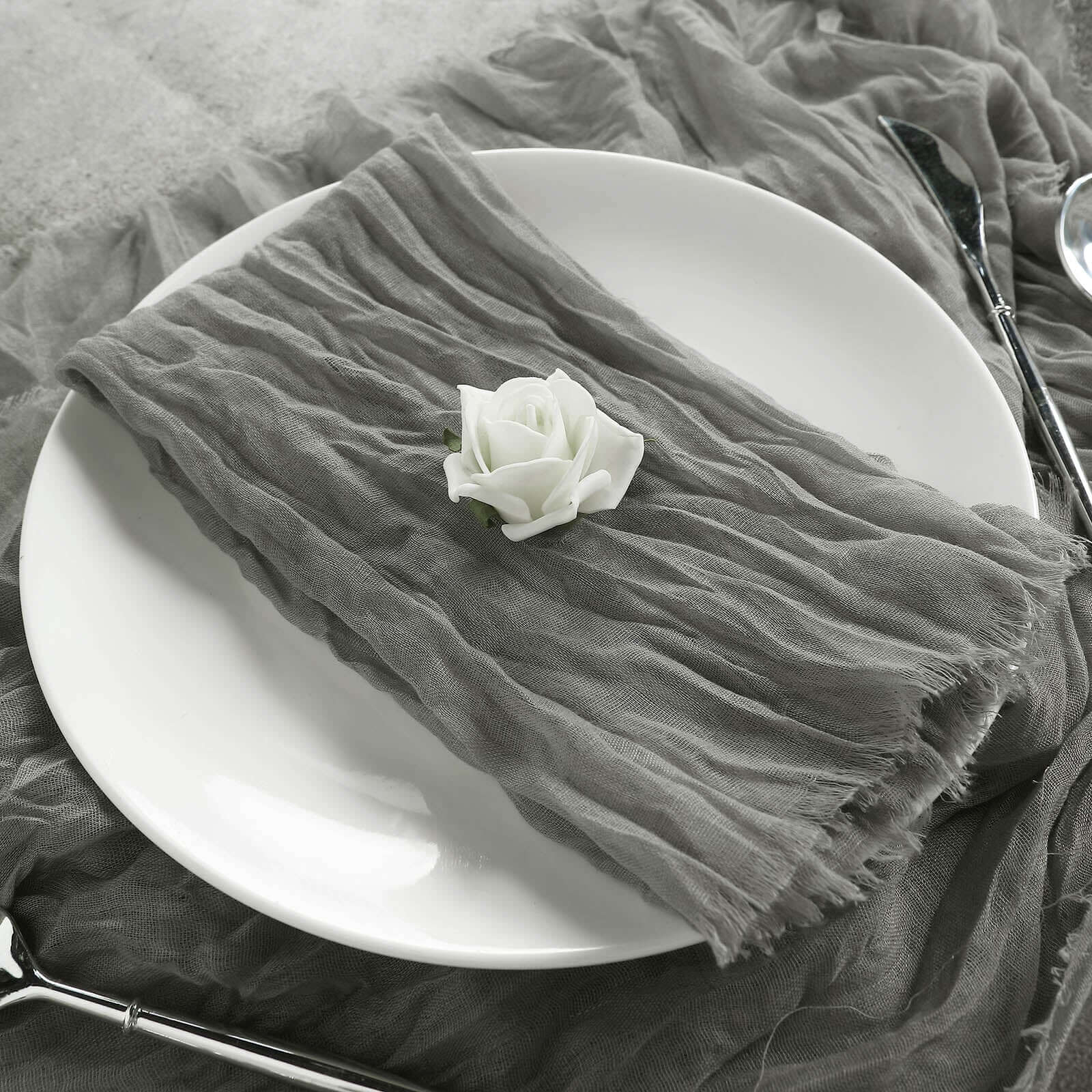5 Pack Gauze Cheesecloth Napkins 24"x19" Gray - Reusable Boho Dinner Napkins - Image 5