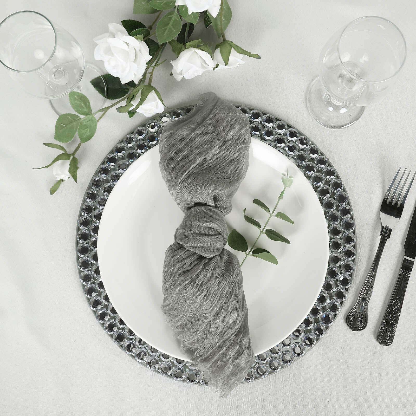 5 Pack Gauze Cheesecloth Napkins 24"x19" Gray - Reusable Boho Dinner Napkins - Image 8