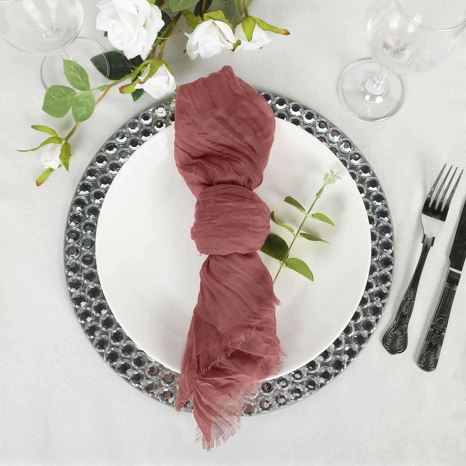 5 Pack Gauze Cheesecloth Napkins 24"x19" Mauve/Cinnamon Rose - Reusable Boho Dinner Napkins - Image 6