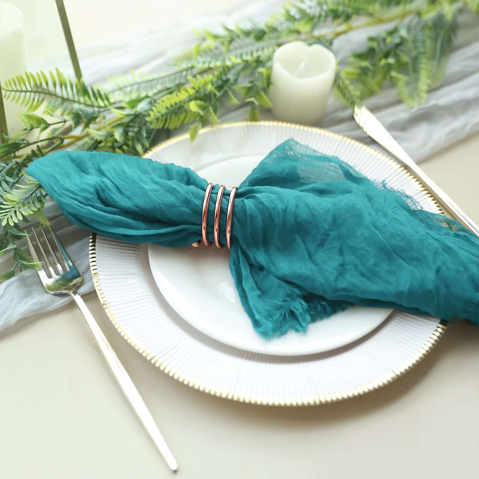 5 Pack Gauze Cheesecloth Napkins 24"x19" Peacock Teal - Reusable Boho Dinner Napkins - Image 6