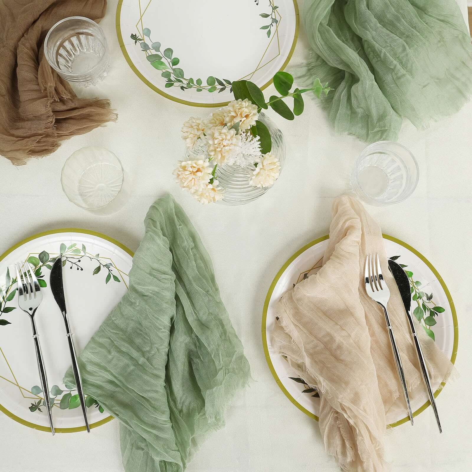 5 Pack Gauze Cheesecloth Napkins 24"x19" Sage Green - Reusable Boho Dinner Napkins - Image 10