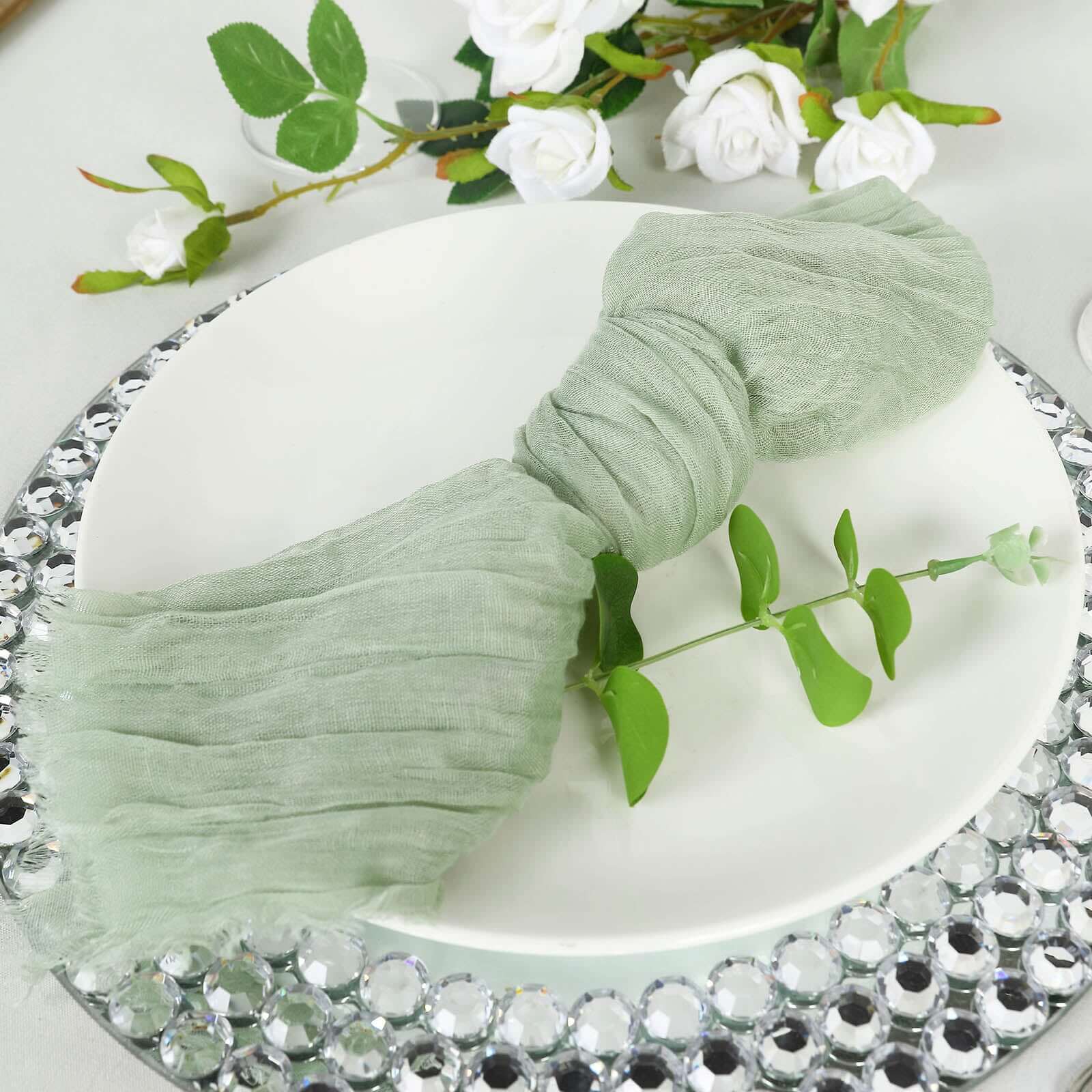 5 Pack Gauze Cheesecloth Napkins 24"x19" Sage Green - Reusable Boho Dinner Napkins - Image 2