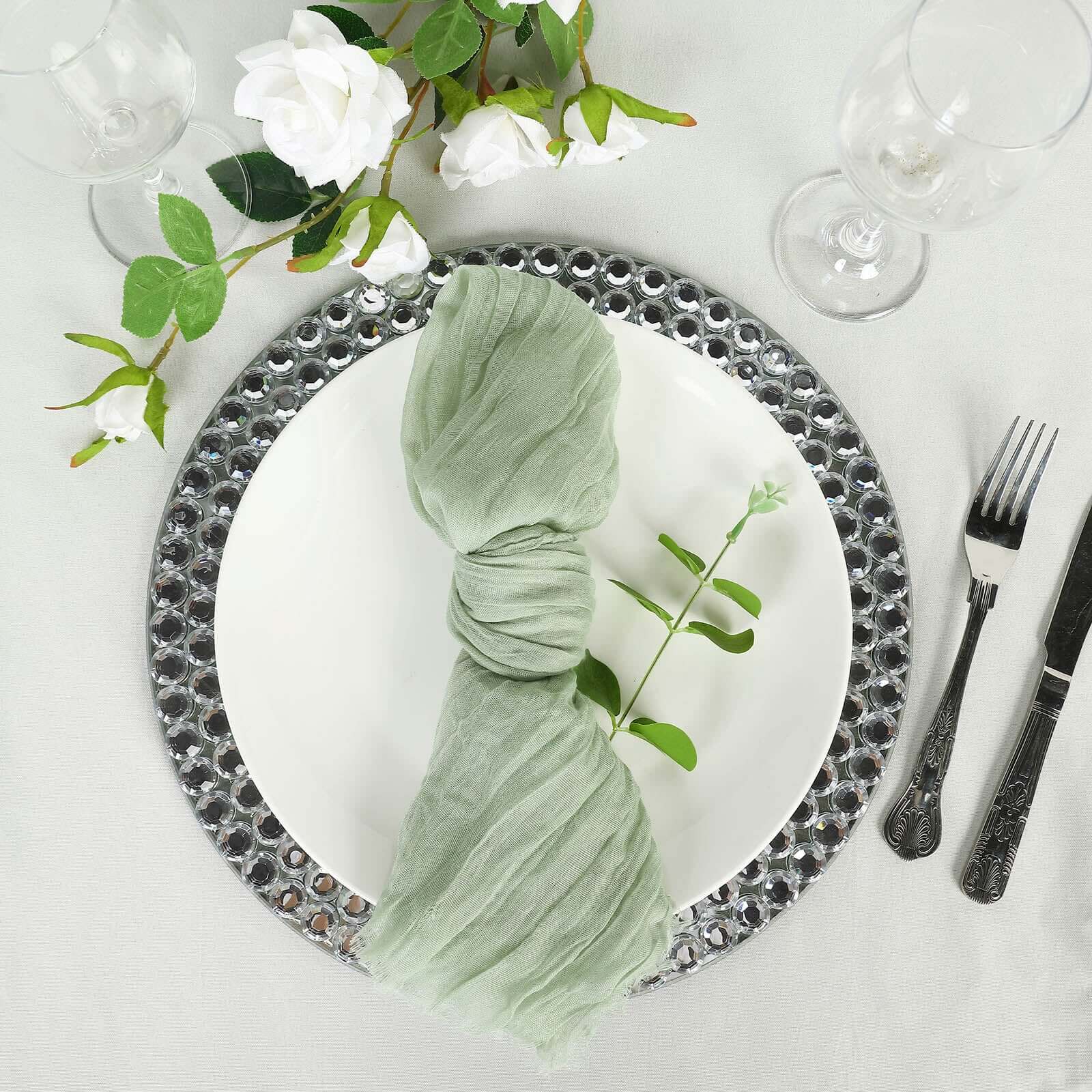 5 Pack Gauze Cheesecloth Napkins 24"x19" Sage Green - Reusable Boho Dinner Napkins - Image 7
