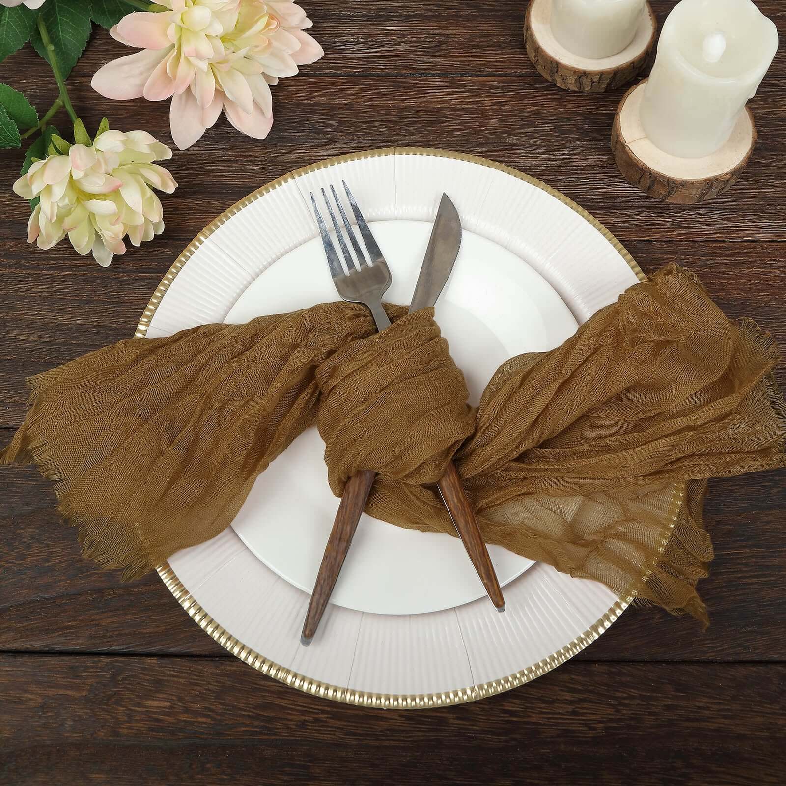 5 Pack Gauze Cheesecloth Napkins 24"x19" Taupe - Reusable Boho Dinner Napkins - Image 6