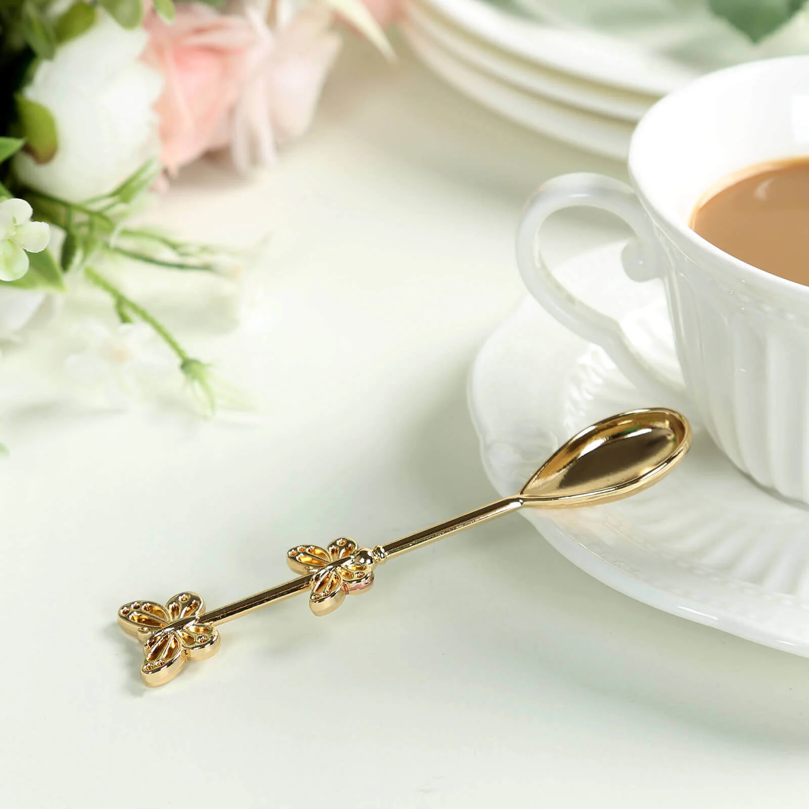 5 Pack Gold Metal Butterfly Handle Coffee Spoons - Image 10
