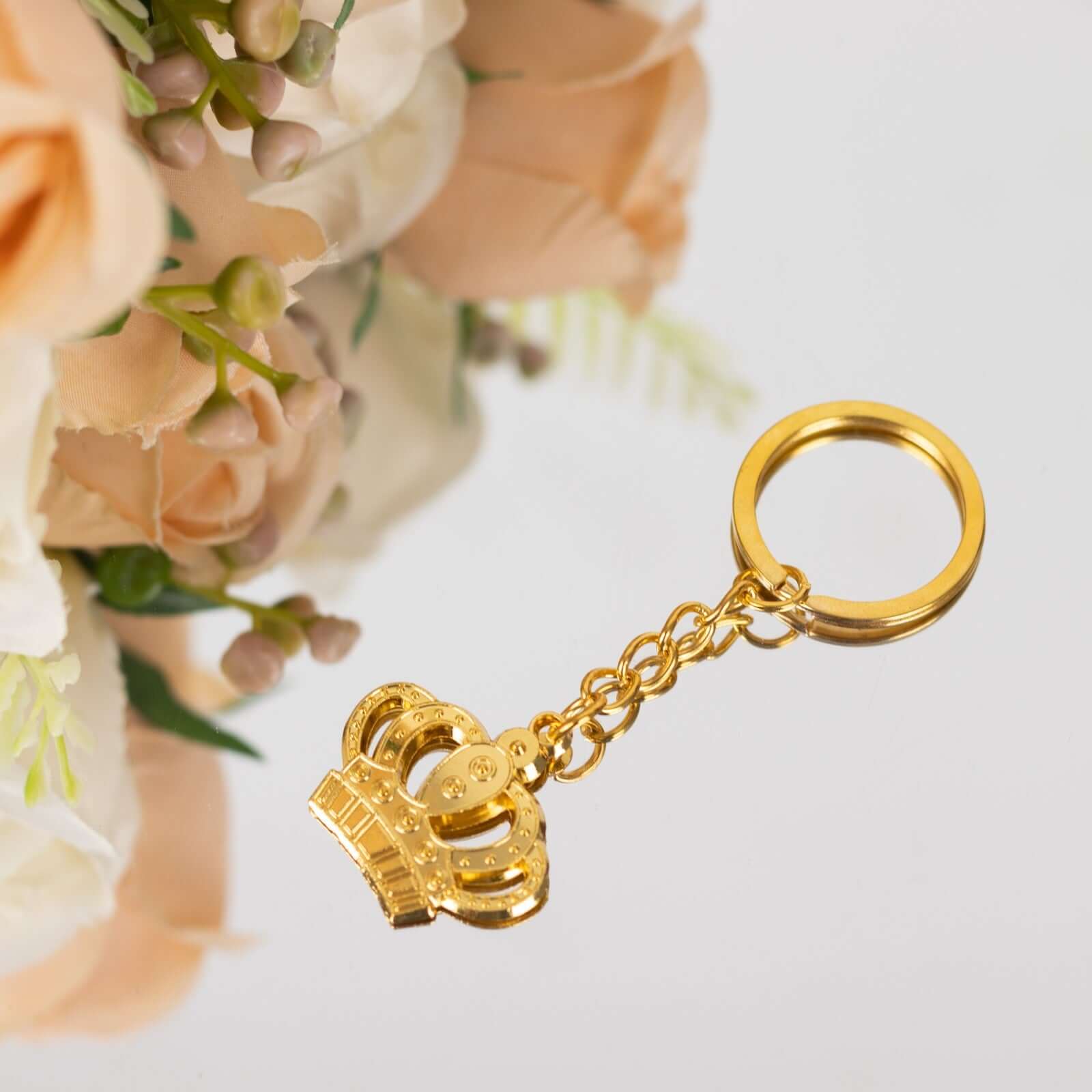 5 Pack Gold Metal Princess Crown Keychain Party Favor, Pre-Packed Wedding Bridal Shower Party Favor With Gift Box, Ribbon & Thank You Tag - 3" - Image 2