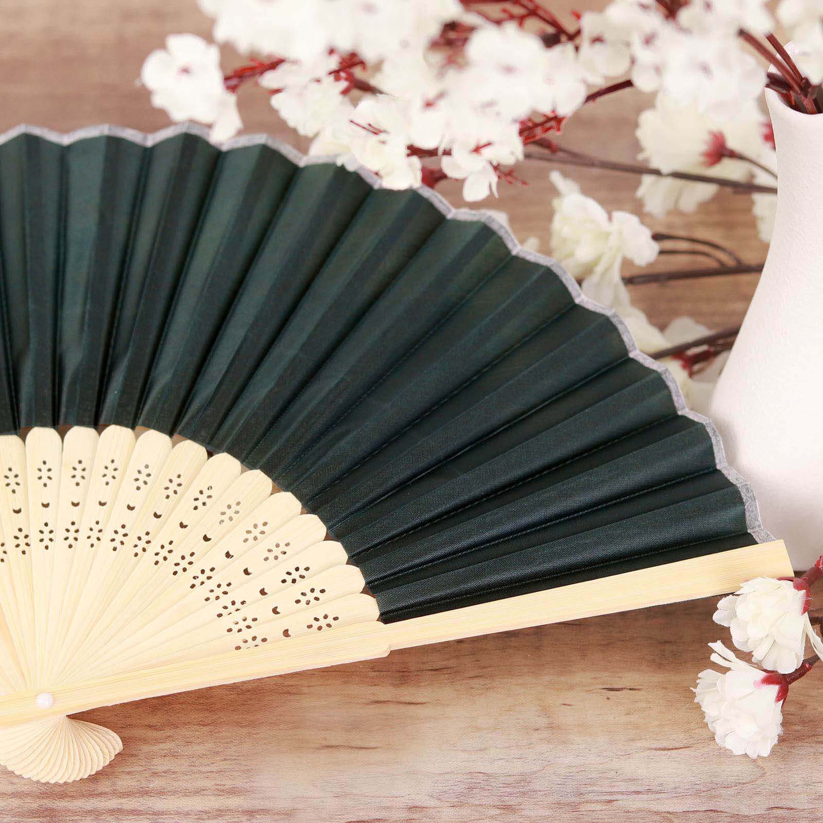 5 Pack Hunter Emerald Green Asian Silk Folding Fans Party Favors, Oriental Folding Fan Favors - Image 2