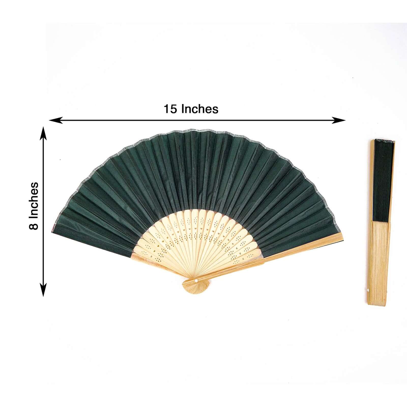 5 Pack Hunter Emerald Green Asian Silk Folding Fans Party Favors, Oriental Folding Fan Favors - Image 3