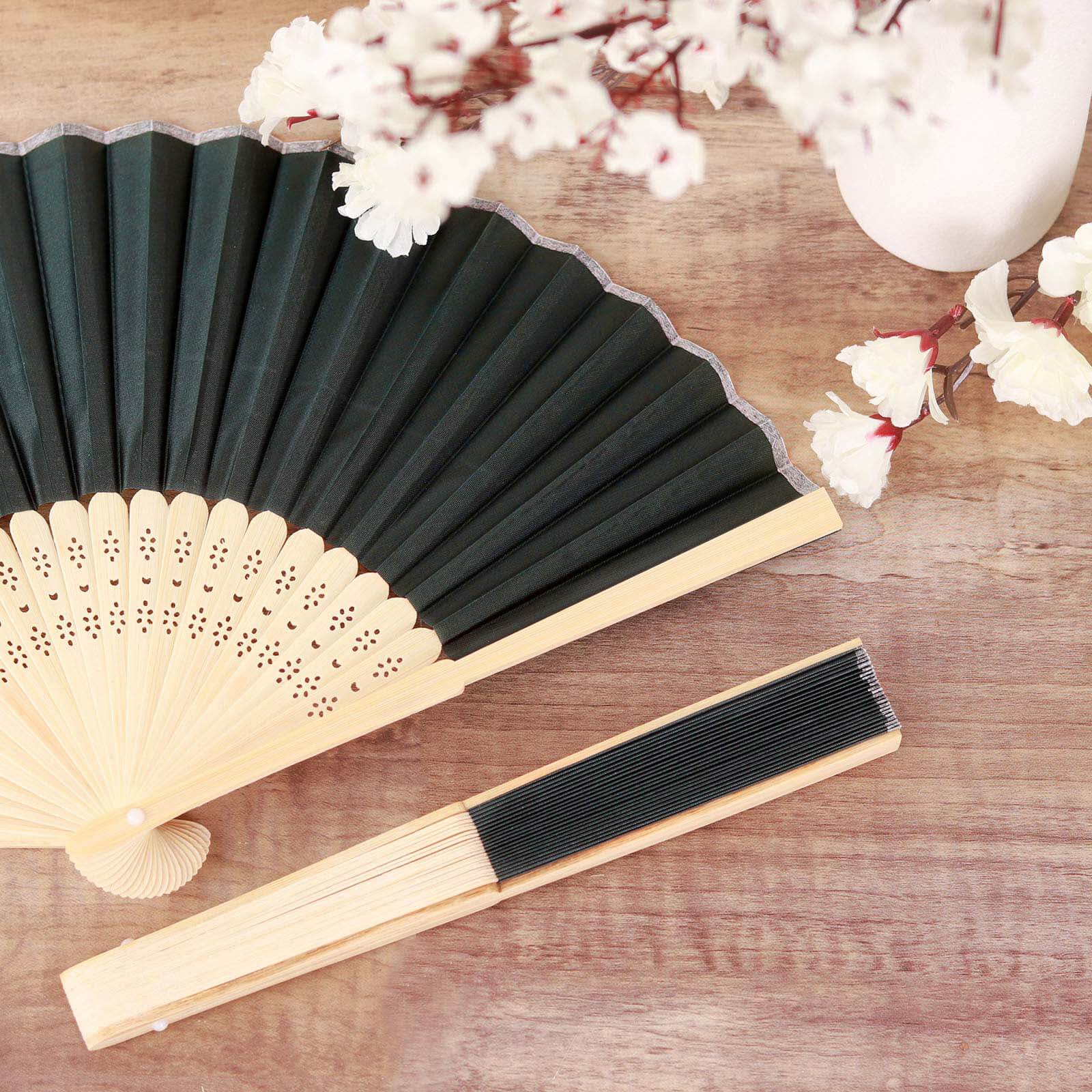 5 Pack Hunter Emerald Green Asian Silk Folding Fans Party Favors, Oriental Folding Fan Favors - Image 6