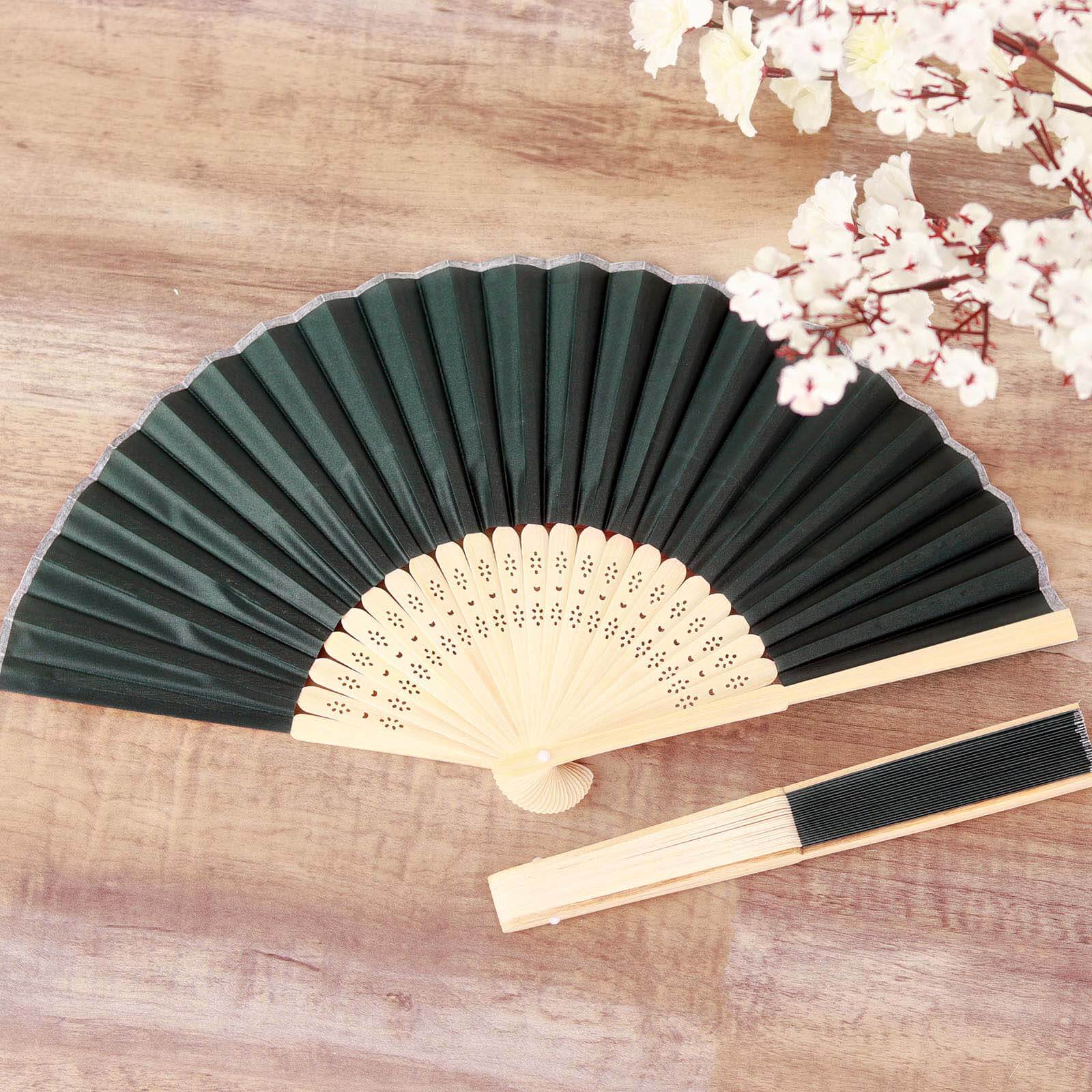 5 Pack Hunter Emerald Green Asian Silk Folding Fans Party Favors, Oriental Folding Fan Favors - Image 7