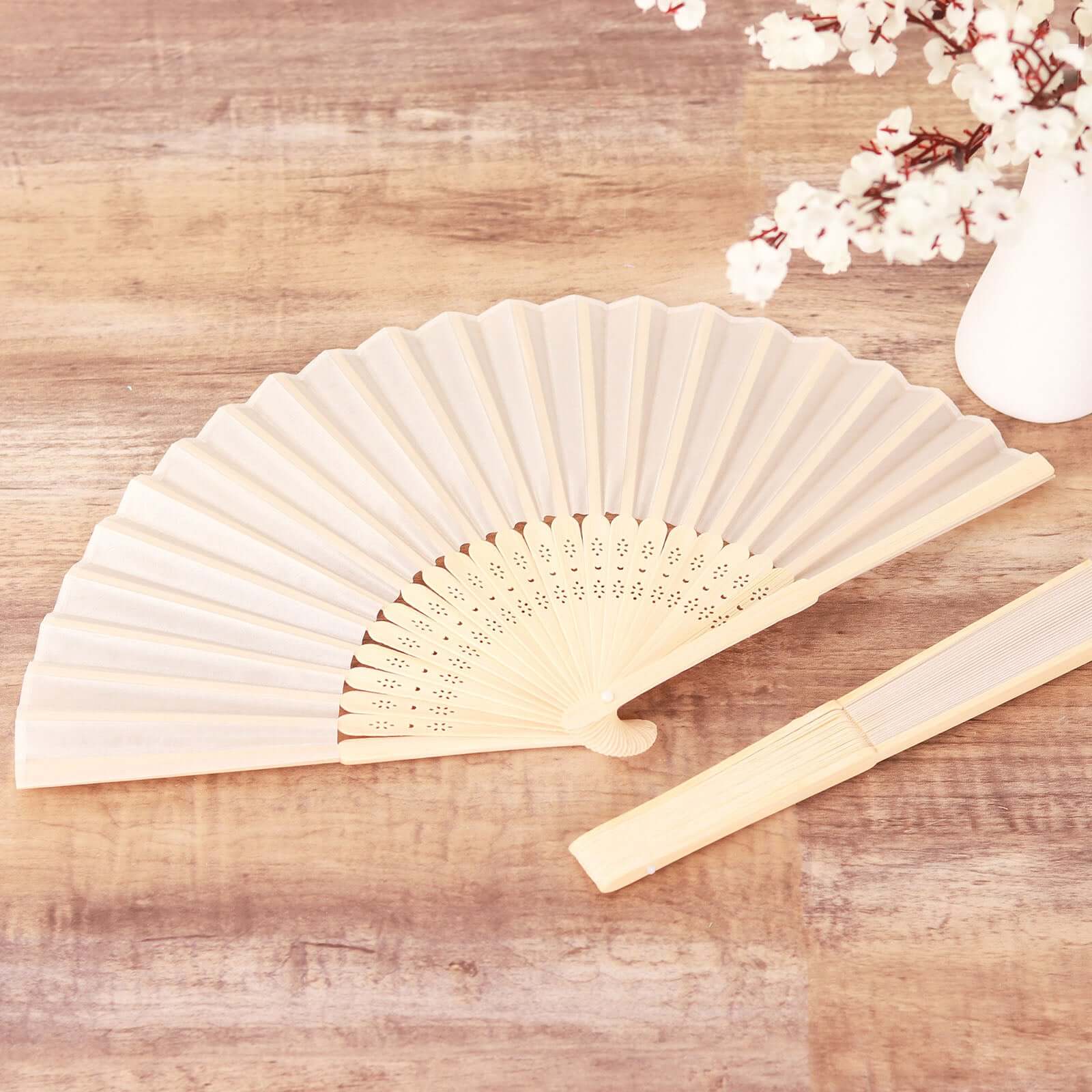 5 Pack Ivory Asian Silk Folding Fans Party Favors, Oriental Folding Fan Favors - Image 6