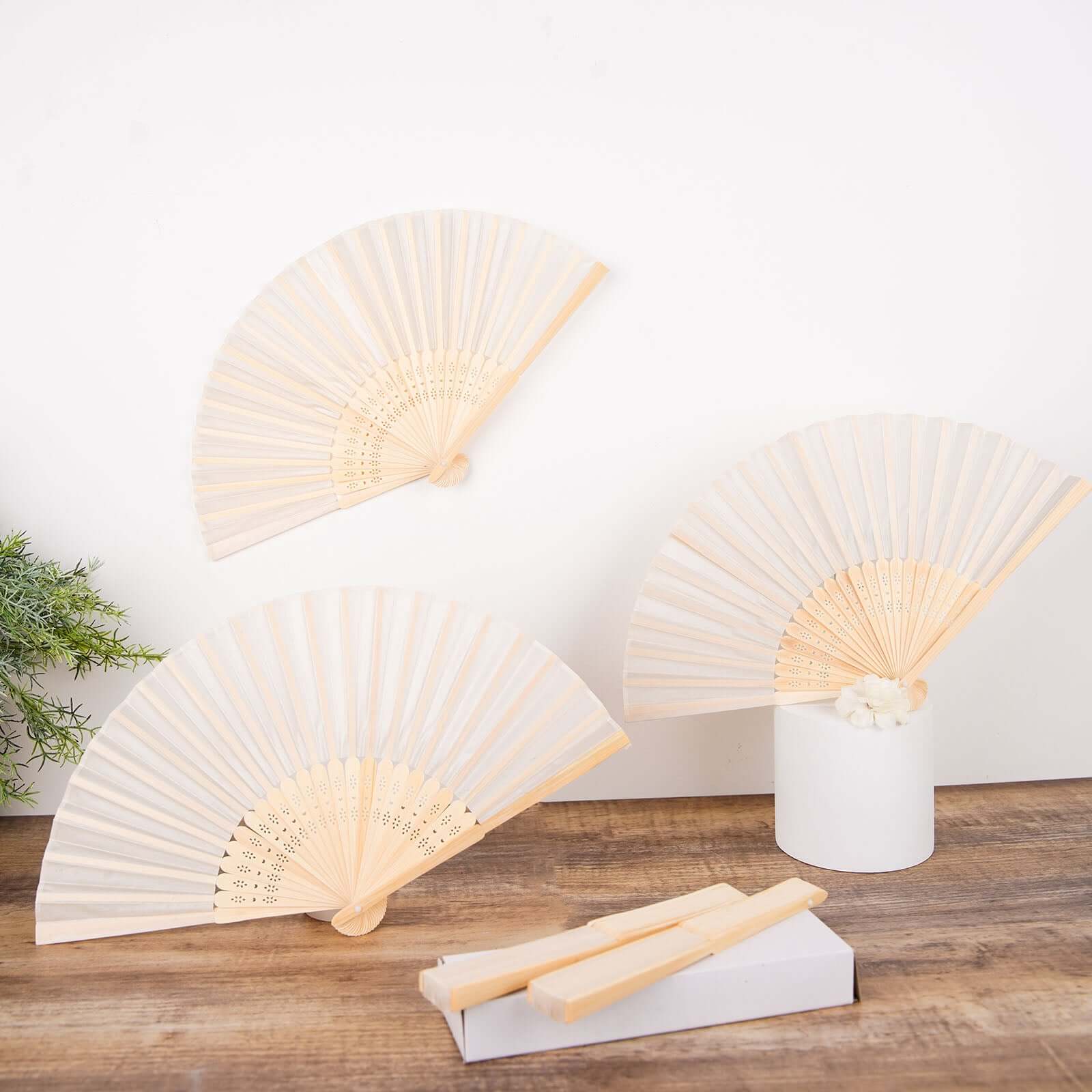 5 Pack Ivory Asian Silk Folding Fans Party Favors, Oriental Folding Fan Favors - Image 7