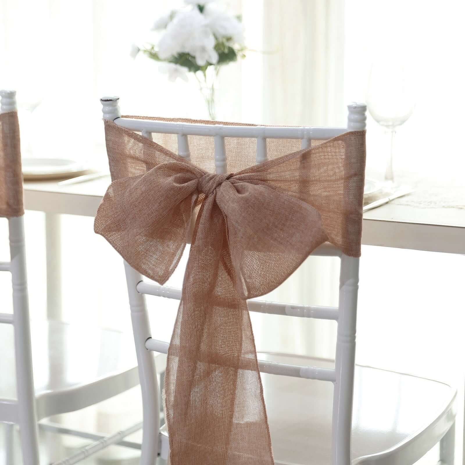 5 Pack Jute Faux Burlap Chair Sashes 6"x108" Dusty Rose - Boho Chic Linen - Image 3