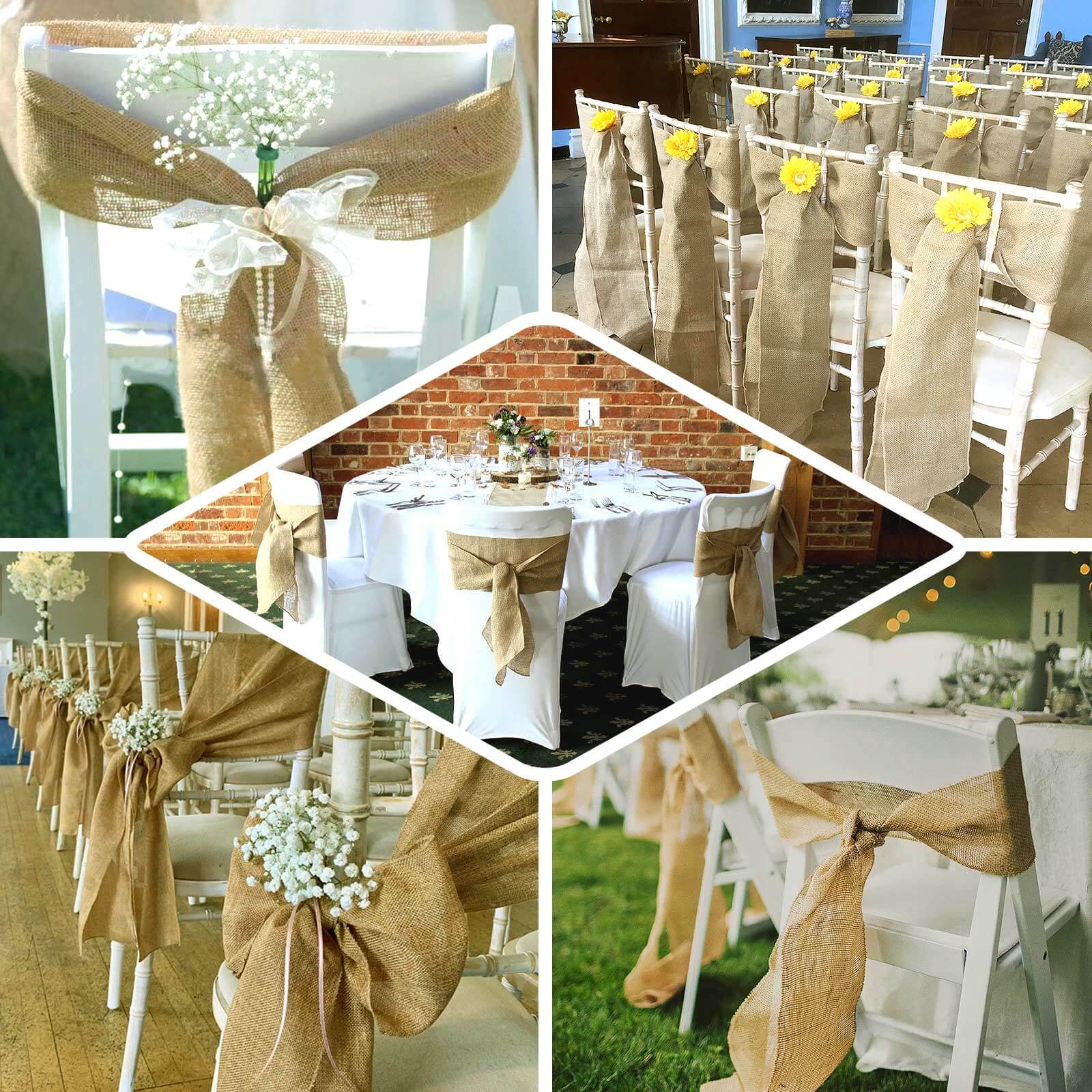 5 Pack Jute Faux Burlap Chair Sashes 6"x108" Dusty Rose - Boho Chic Linen - Image 4