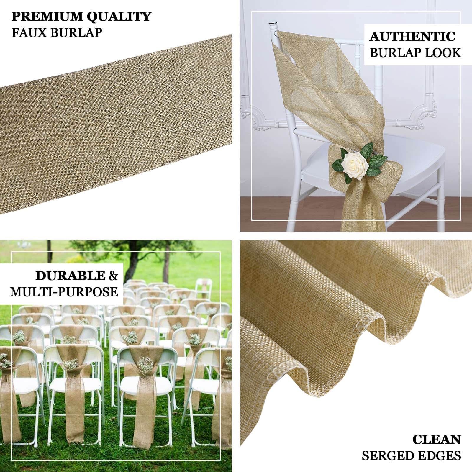 5 Pack Jute Faux Burlap Chair Sashes 6"x108" Dusty Rose - Boho Chic Linen - Image 5