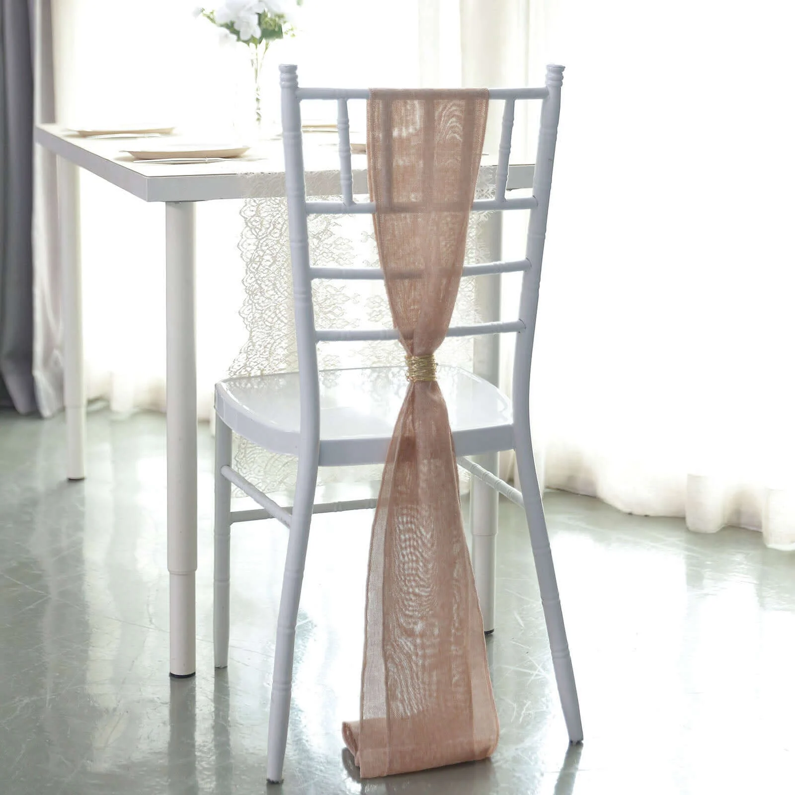 5 Pack Jute Faux Burlap Chair Sashes 6"x108" Dusty Rose - Boho Chic Linen - Image 8